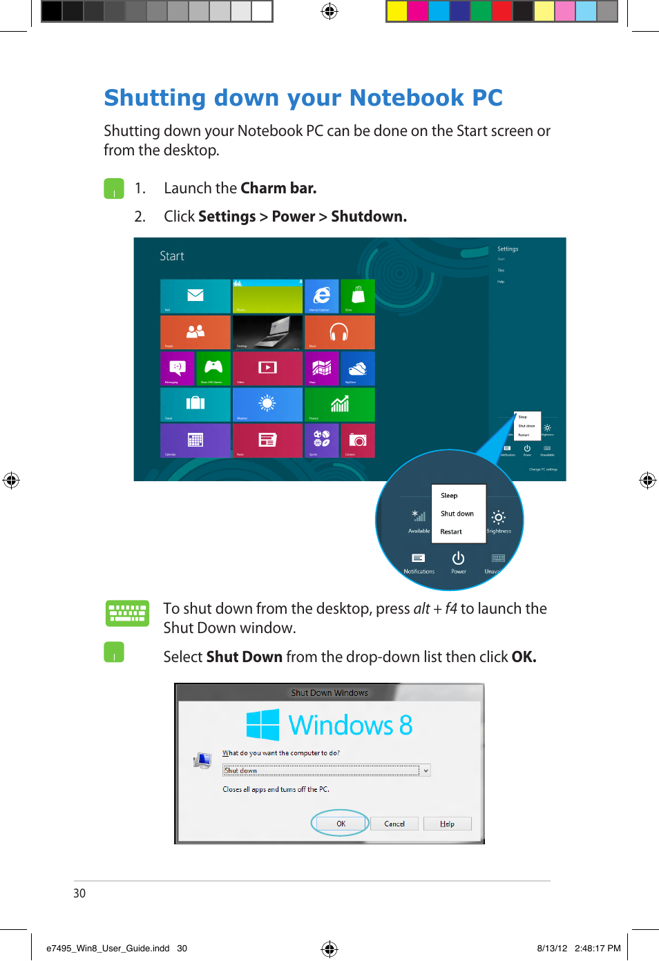 Shutting down your notebook pc | Asus Notebook PC (User Guide for Windows 8) User Manual | Page 30 / 30