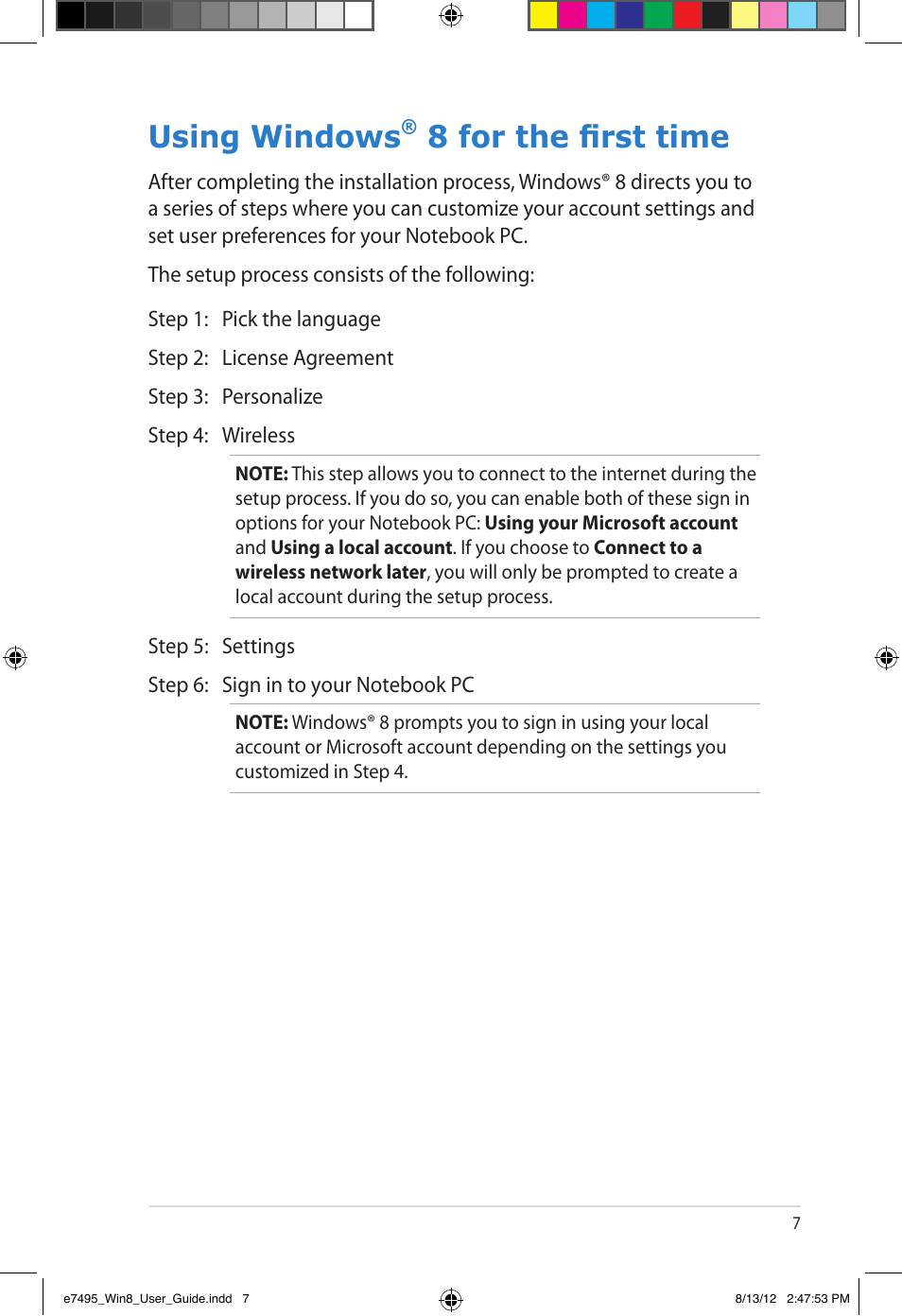 Using windows® 8 for the first time, Using windows, 8 for the first time | Asus Notebook PC (User Guide for Windows 8) User Manual | Page 7 / 30