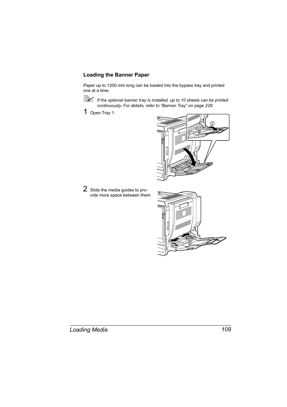 Loading the banner paper, Loading the banner paper 109 | Konica Minolta magicolor 7450 grafx User Manual | Page 123 / 254