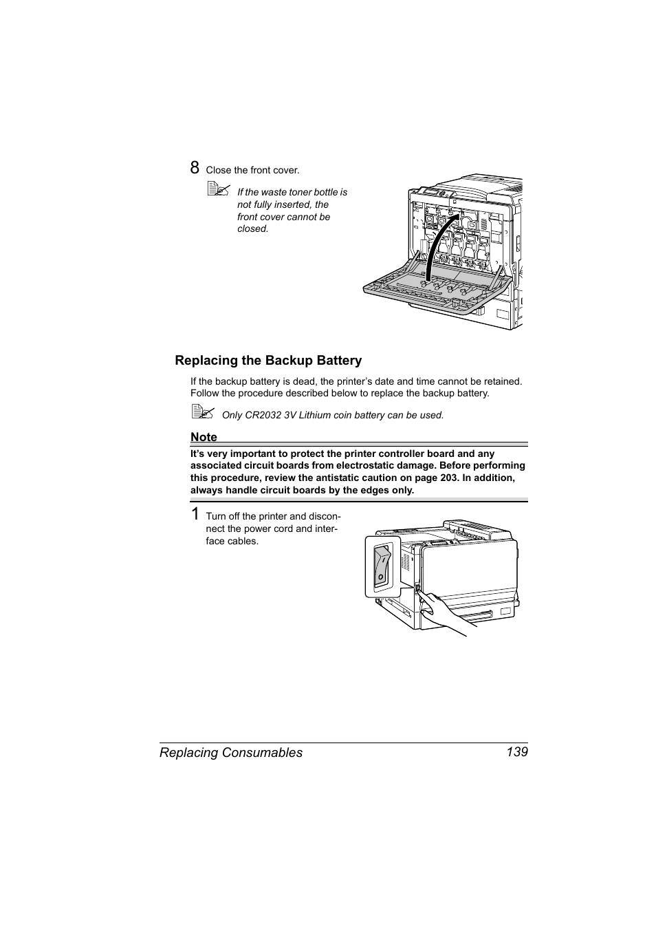 Replacing the backup battery, Replacing the backup battery 139 | Konica Minolta magicolor 7450 grafx User Manual | Page 153 / 254