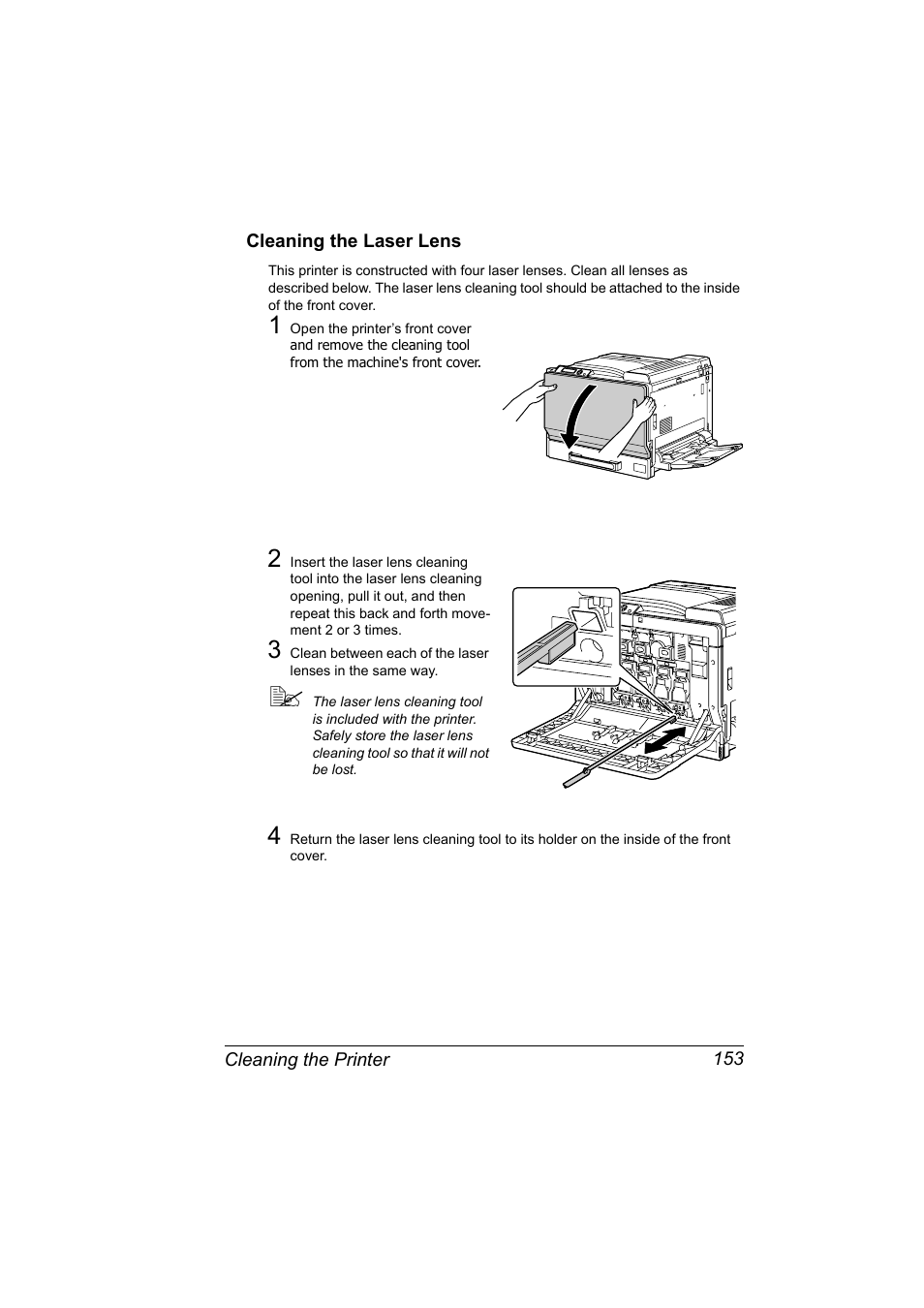 Cleaning the laser lens, Cleaning the laser lens 153 | Konica Minolta magicolor 7450 grafx User Manual | Page 167 / 254