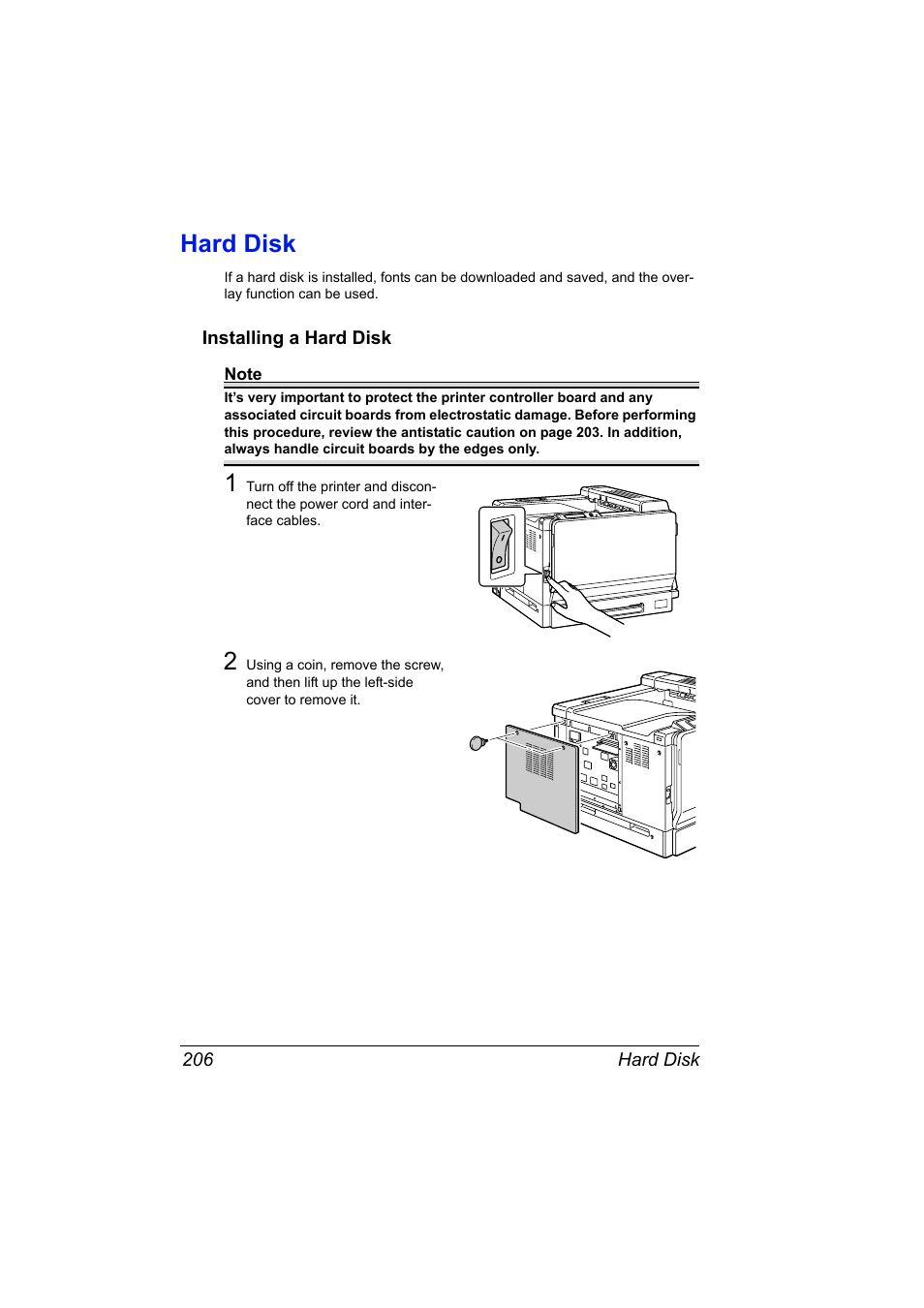 Hard disk, Installing a hard disk, Hard disk 206 | Installing a hard disk 206 | Konica Minolta magicolor 7450 grafx User Manual | Page 220 / 254