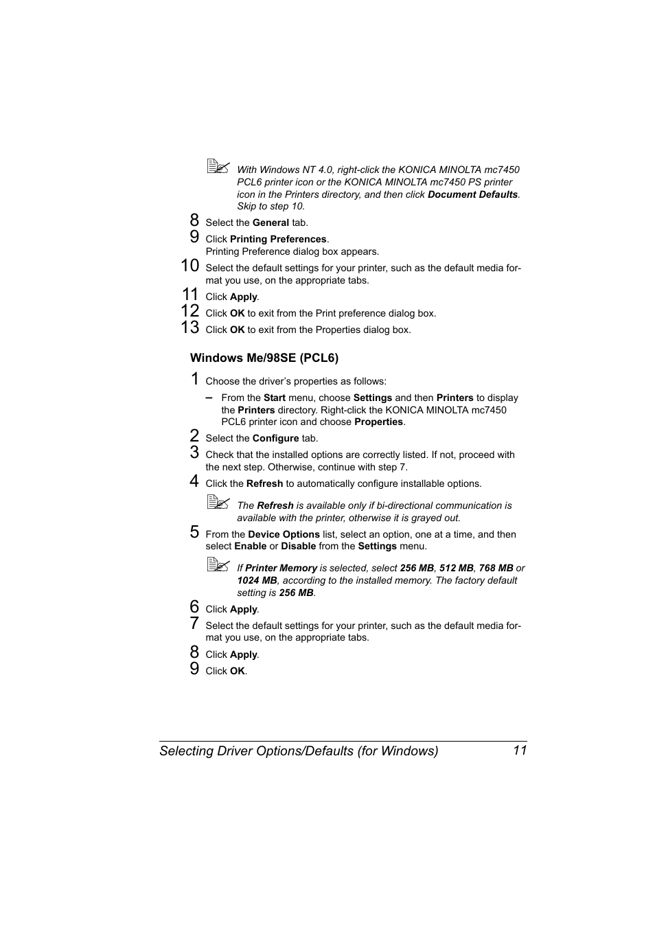 Windows me/98se (pcl6), Windows me/98se (pcl6) 11 | Konica Minolta magicolor 7450 grafx User Manual | Page 25 / 254
