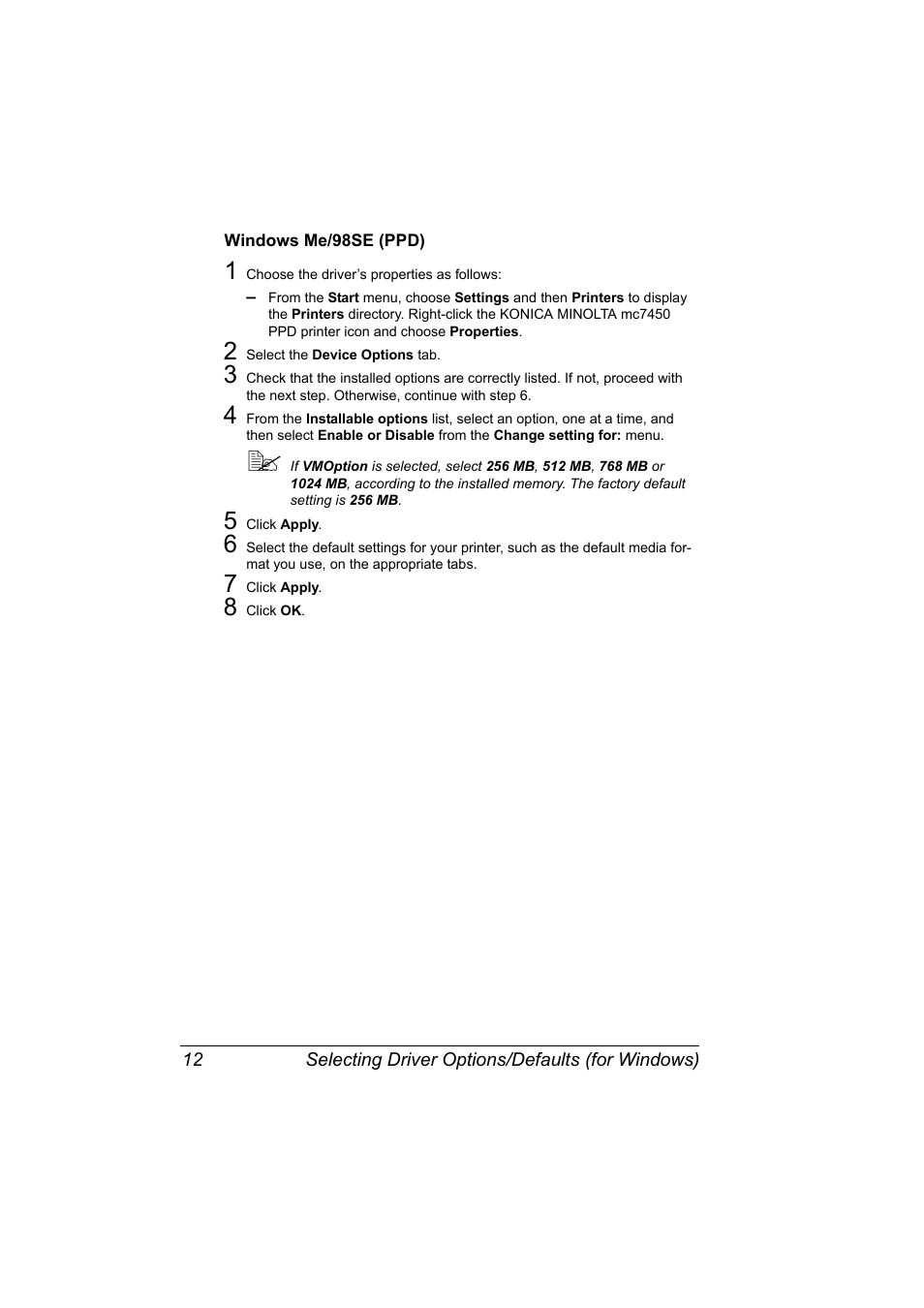 Windows me/98se (ppd), Windows me/98se (ppd) 12 | Konica Minolta magicolor 7450 grafx User Manual | Page 26 / 254