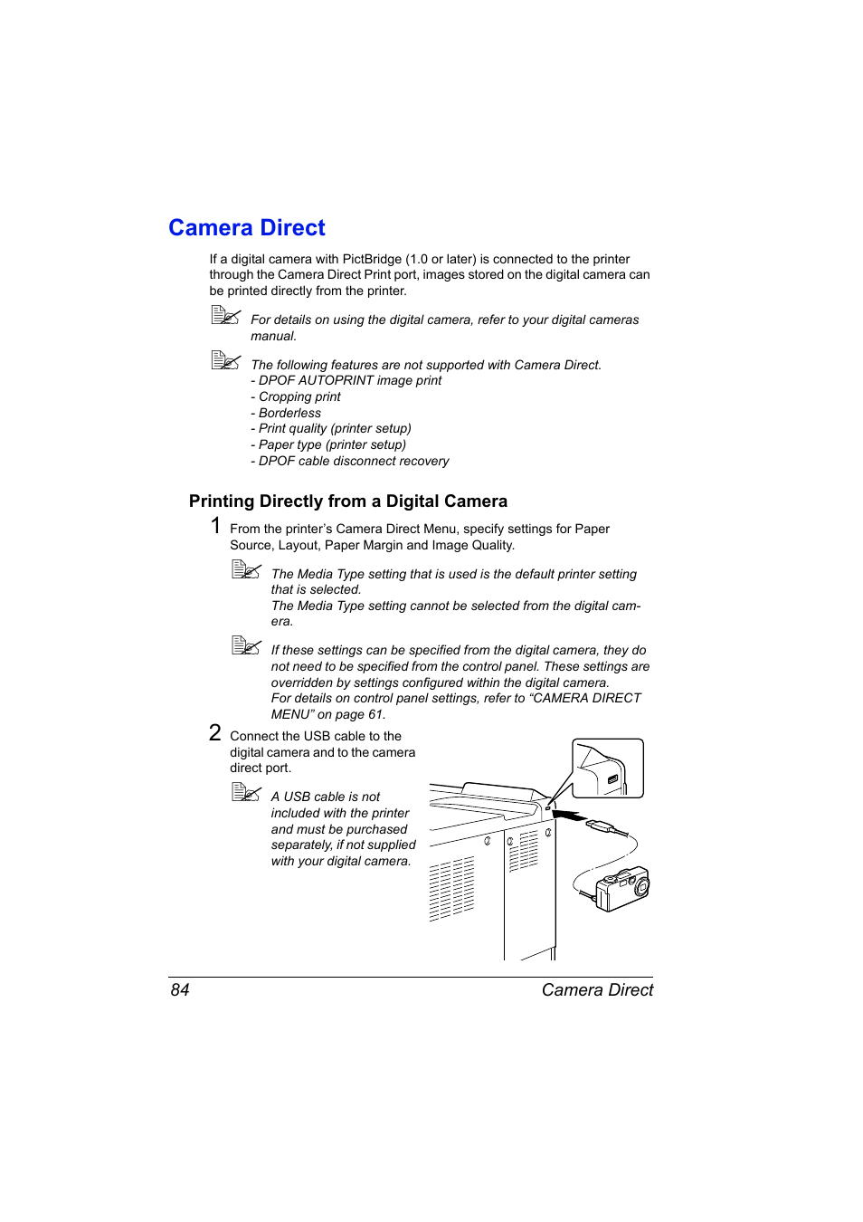 Camera direct, Printing directly from a digital camera, Camera direct 84 | Printing directly from a digital camera 84 | Konica Minolta magicolor 7450 grafx User Manual | Page 98 / 254