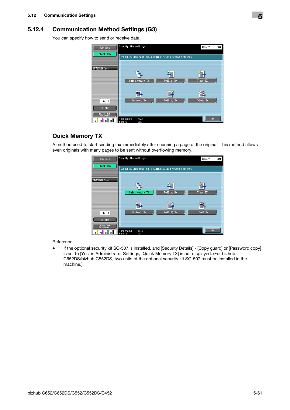 4 communication method settings (g3), Quick memory tx, P. 5-61) | Konica Minolta BIZHUB C652DS User Manual | Page 111 / 294