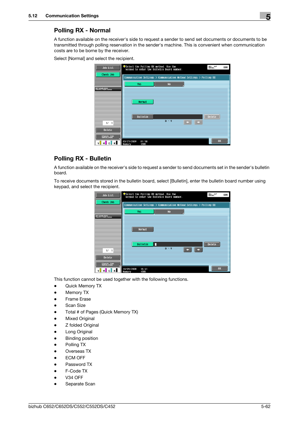 Polling rx - normal, Polling rx - bulletin, Polling rx - normal -62 polling rx - bulletin -62 | P. 5-62) | Konica Minolta BIZHUB C652DS User Manual | Page 112 / 294