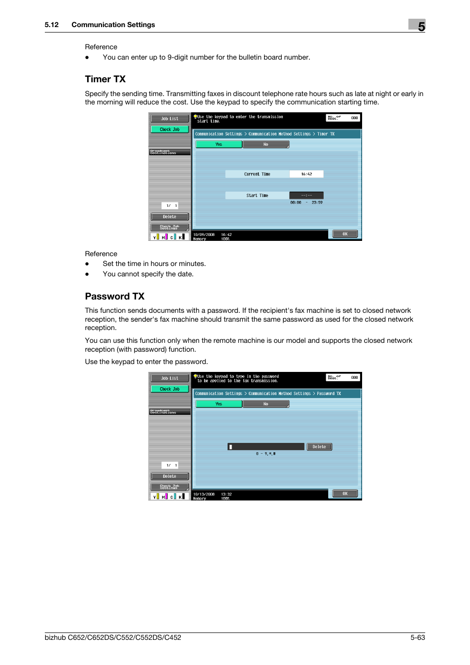 Timer tx, Password tx, Timer tx -63 password tx -63 | P. 5-63), Password tx (p. 5-63) | Konica Minolta BIZHUB C652DS User Manual | Page 113 / 294