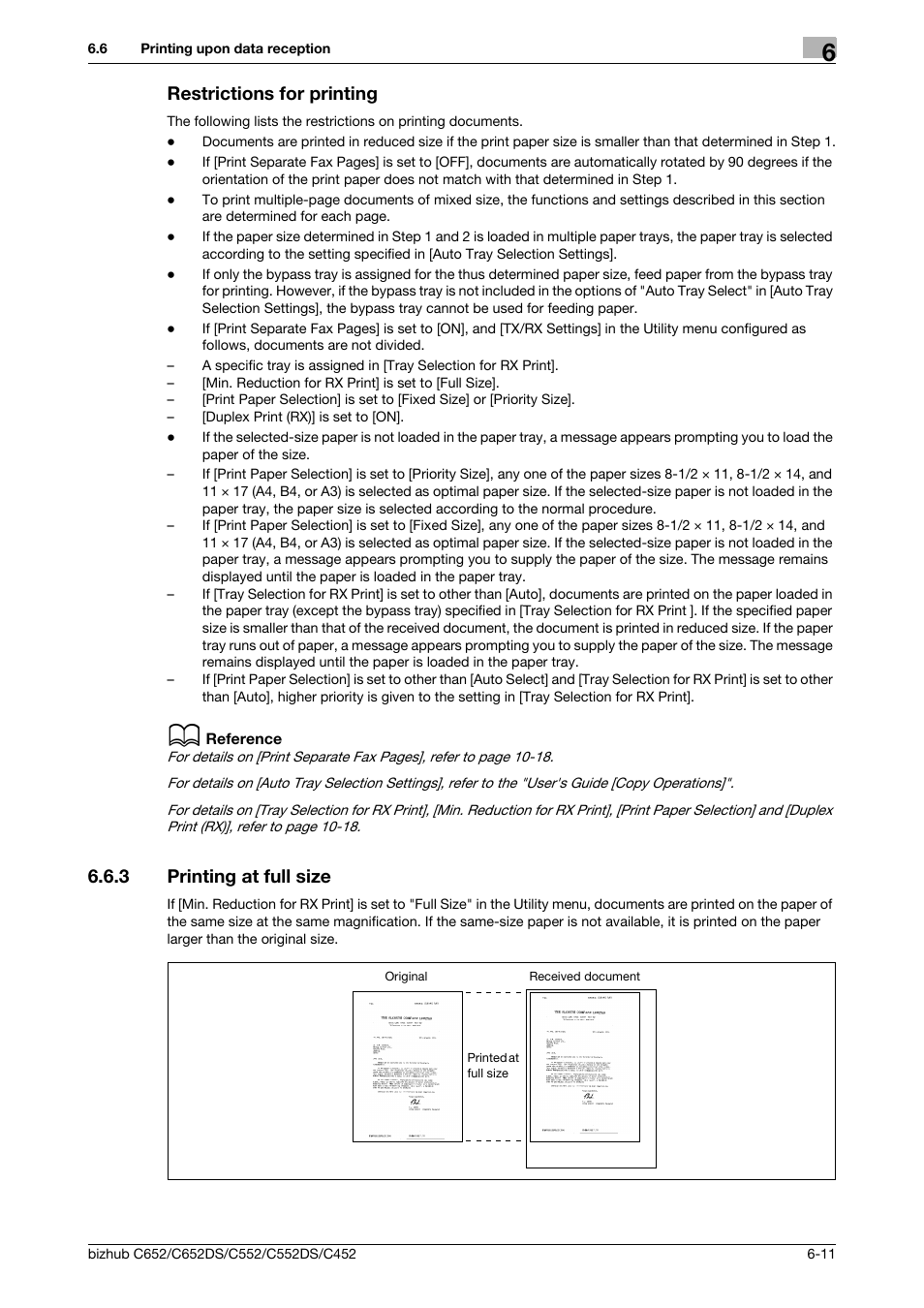 Restrictions for printing, 3 printing at full size, Restrictions for printing -11 | Printing at full size -11 | Konica Minolta BIZHUB C652DS User Manual | Page 129 / 294