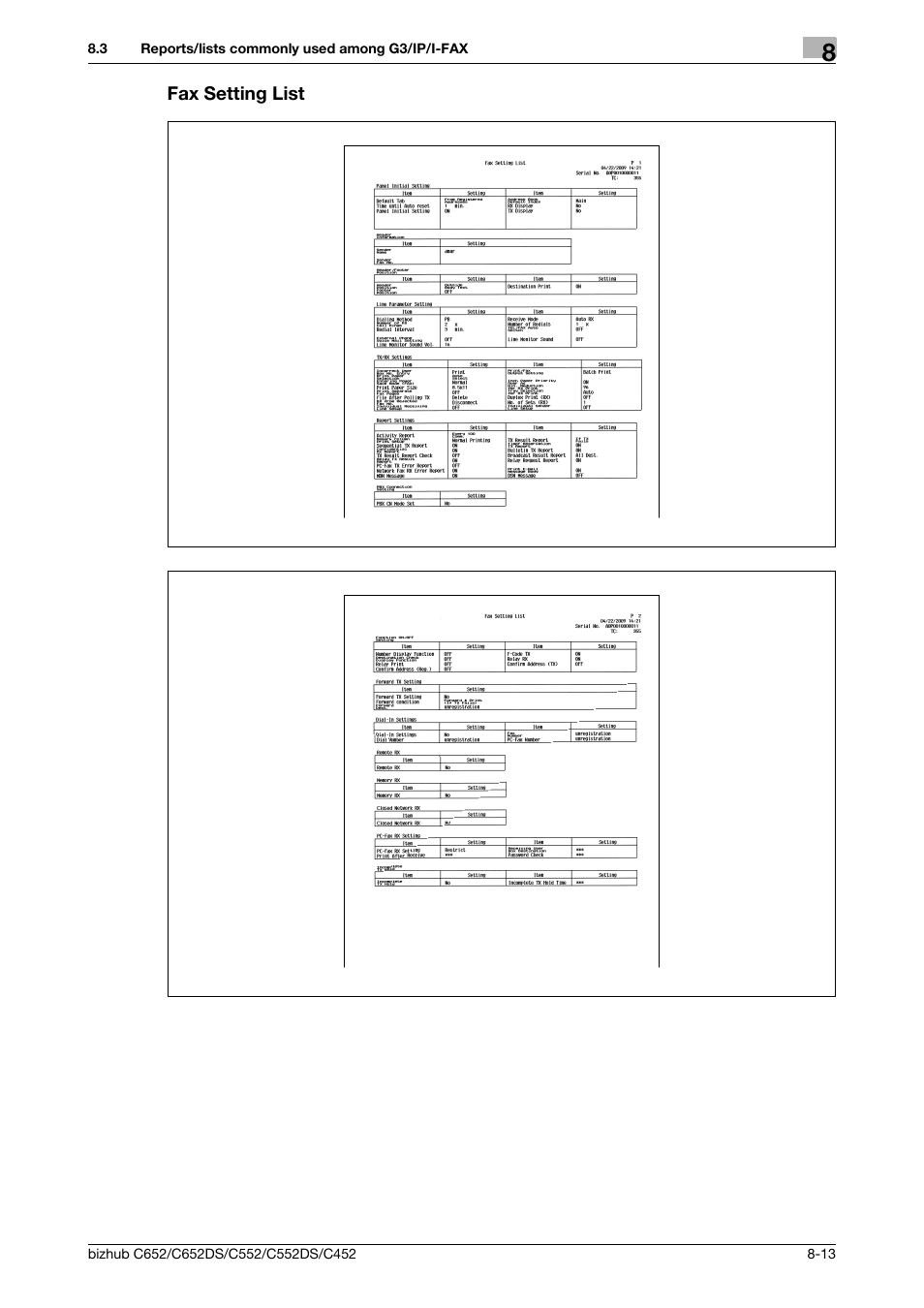 Fax setting list, Fax setting list -13 | Konica Minolta BIZHUB C652DS User Manual | Page 152 / 294