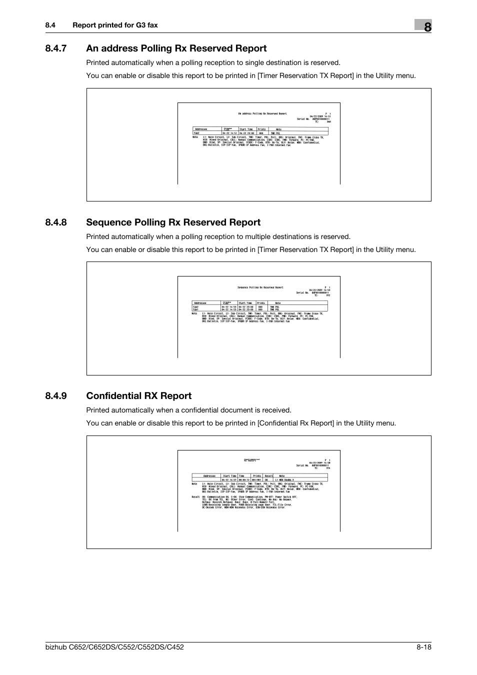 7 an address polling rx reserved report, 8 sequence polling rx reserved report, 9 confidential rx report | An address polling rx reserved report -18, Sequence polling rx reserved report -18, Confidential rx report -18 | Konica Minolta BIZHUB C652DS User Manual | Page 157 / 294