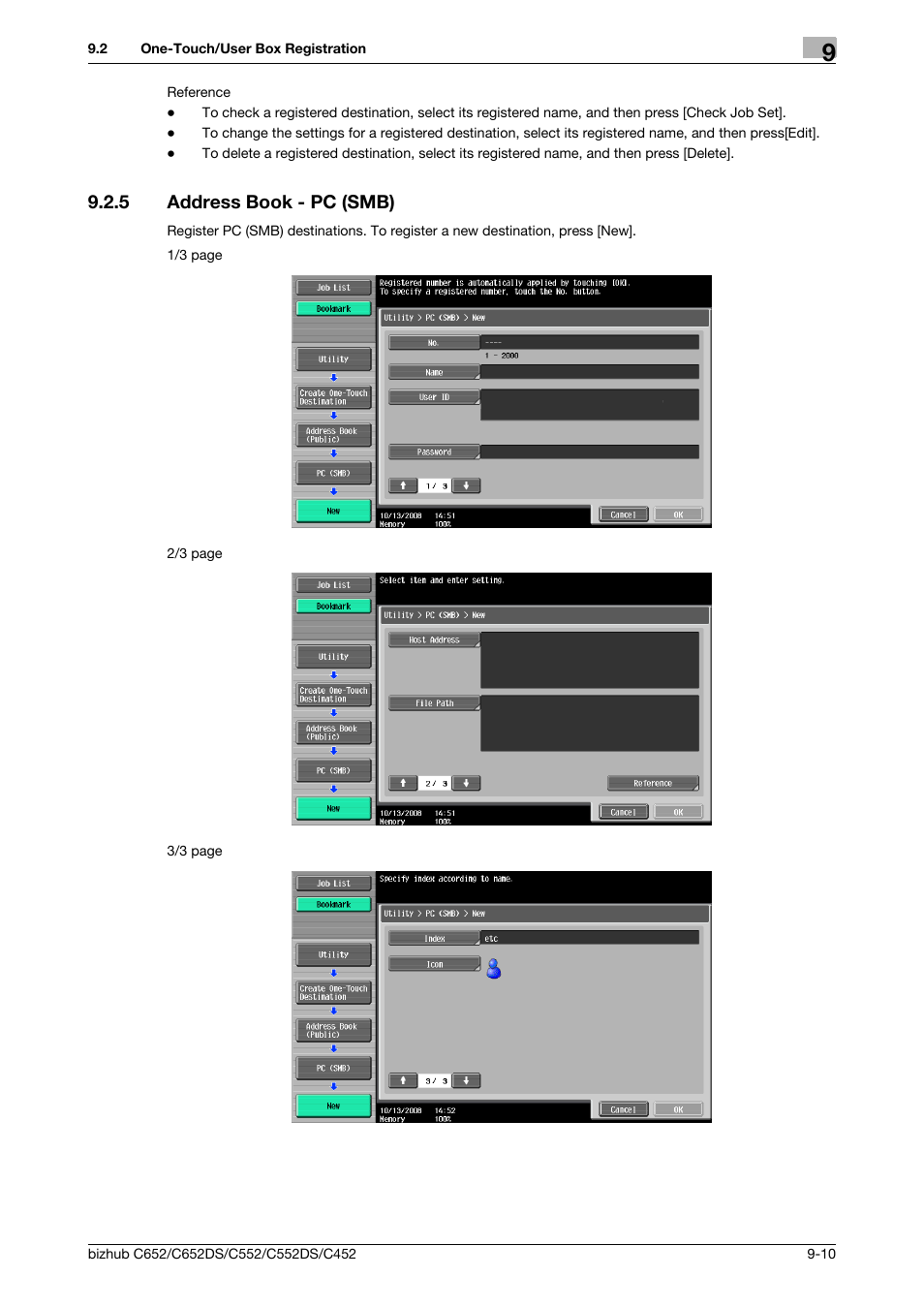 5 address book - pc (smb), Address book - pc (smb) -10, P. 9-10) | Konica Minolta BIZHUB C652DS User Manual | Page 173 / 294