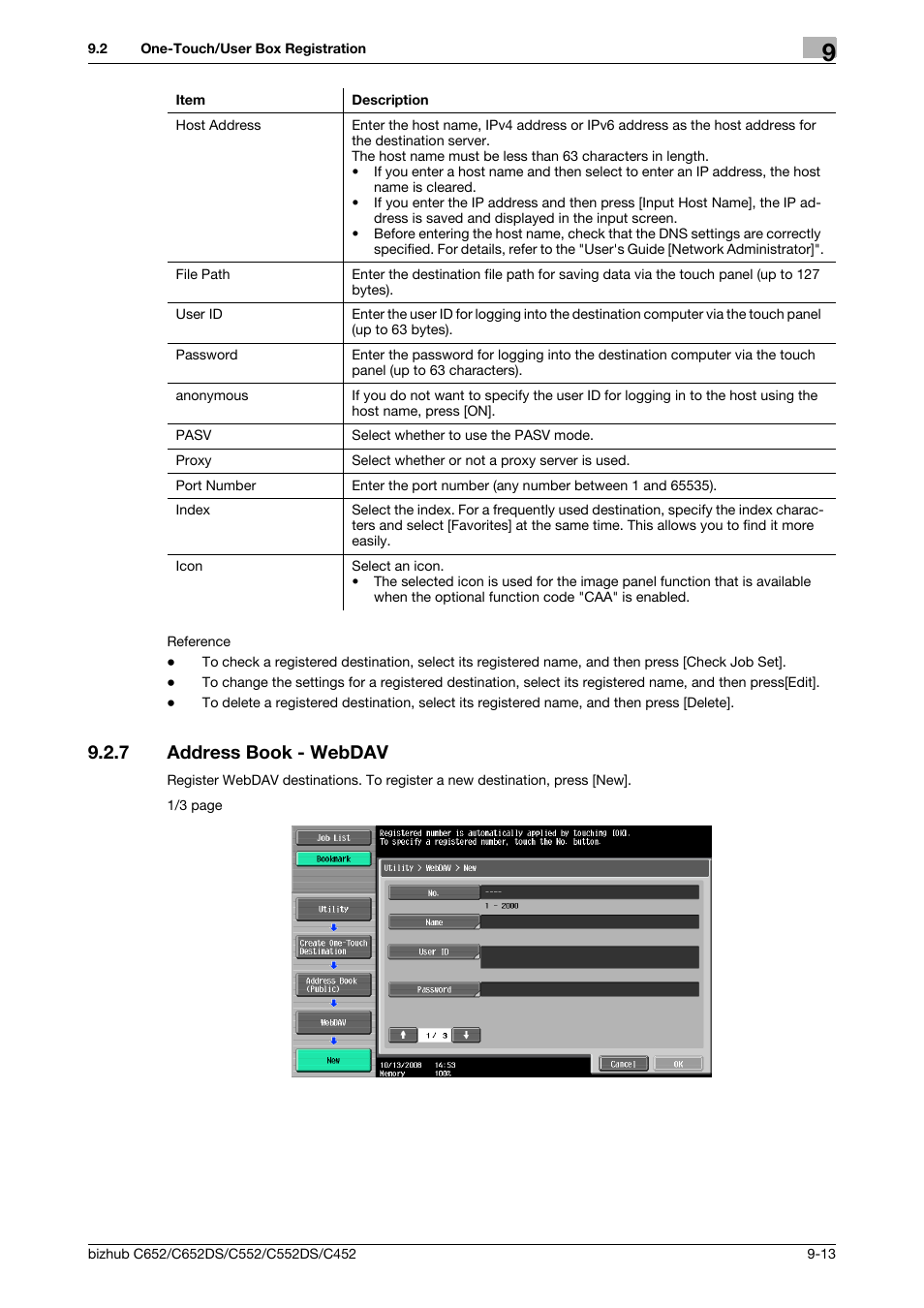 7 address book - webdav, Address book - webdav -13, P. 9-13) | Konica Minolta BIZHUB C652DS User Manual | Page 176 / 294