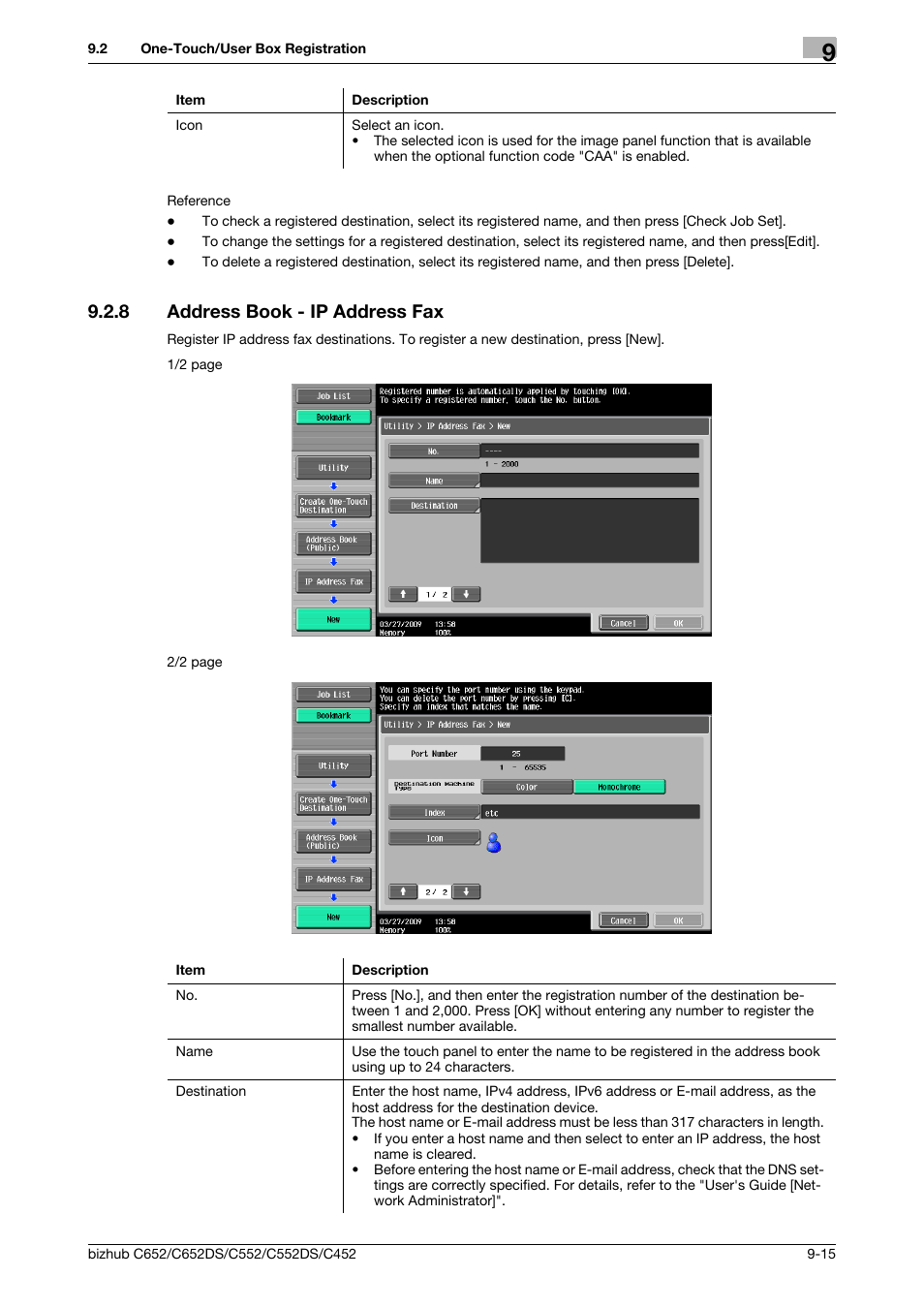 8 address book - ip address fax, Address book - ip address fax -15, P. 9-15) | Konica Minolta BIZHUB C652DS User Manual | Page 178 / 294