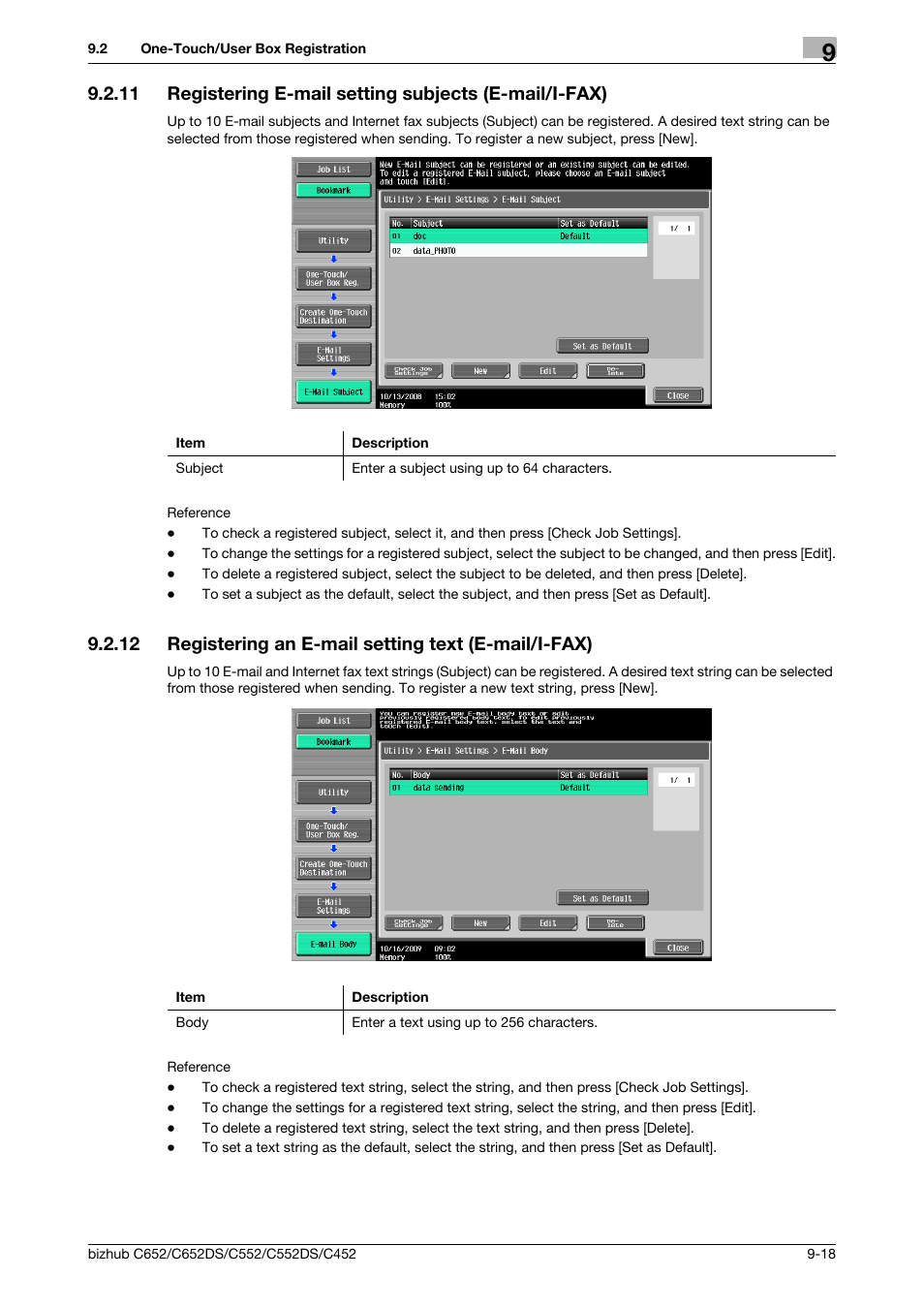 Mail subject (p. 9-18), P. 9-18) | Konica Minolta BIZHUB C652DS User Manual | Page 181 / 294