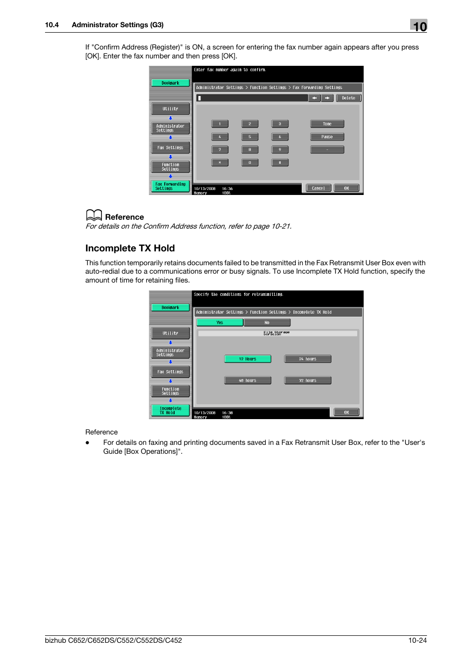 Incomplete tx hold, Incomplete tx hold -24, Tx hold (p. 10-24 | Konica Minolta BIZHUB C652DS User Manual | Page 213 / 294