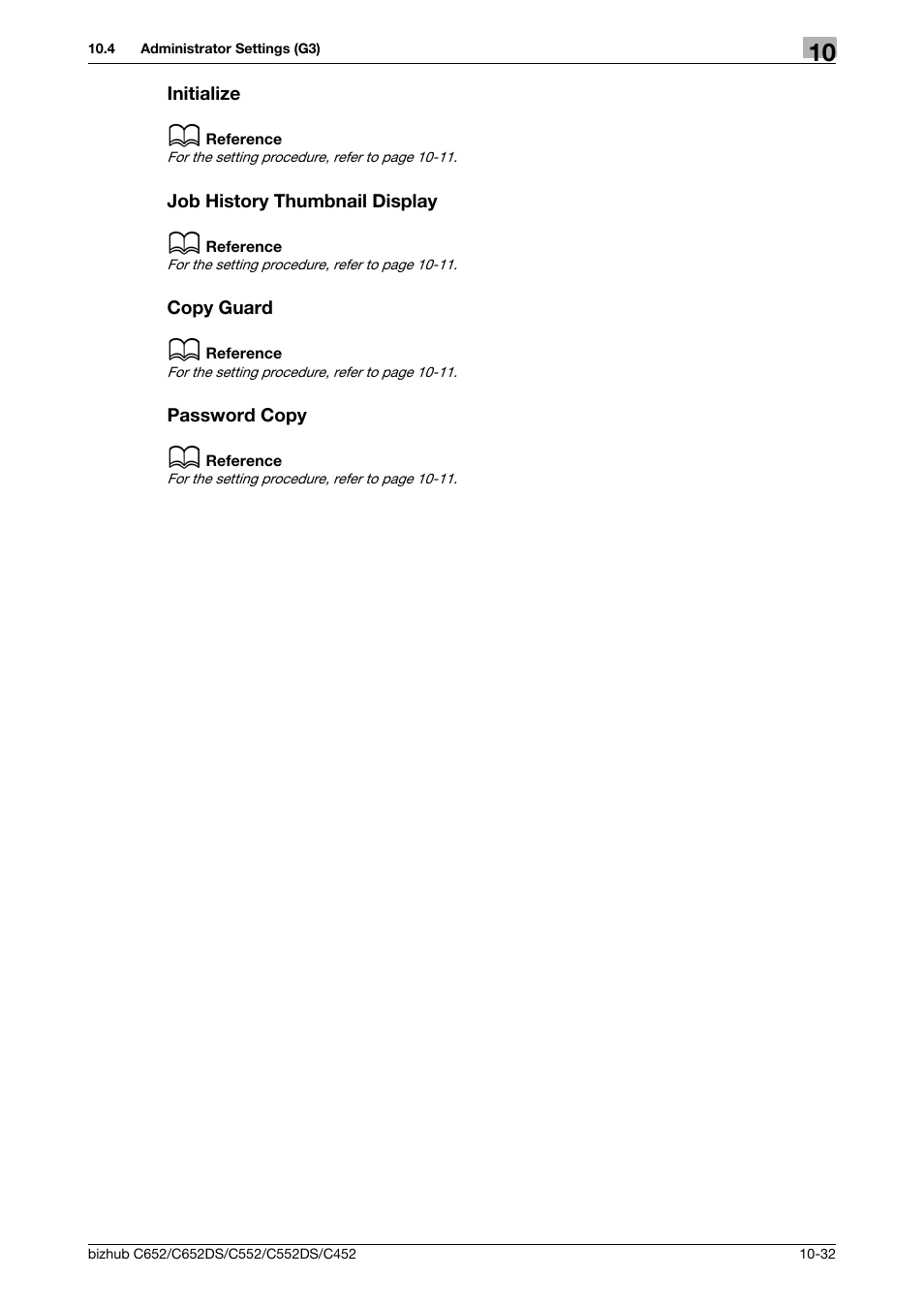 Initialize, Job history thumbnail display, Copy guard | Password copy | Konica Minolta BIZHUB C652DS User Manual | Page 221 / 294