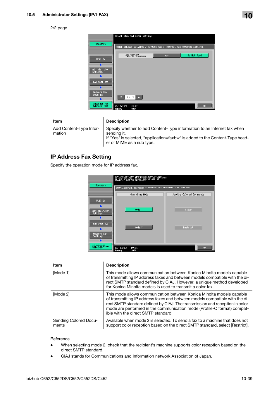 Ip address fax setting, Ip address fax setting -39, Fax operation settings (p. 10-39) | Konica Minolta BIZHUB C652DS User Manual | Page 228 / 294