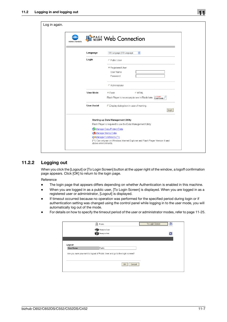 2 logging out, Logging out -7 | Konica Minolta BIZHUB C652DS User Manual | Page 236 / 294