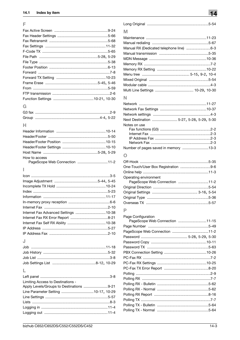 F to p | Konica Minolta BIZHUB C652DS User Manual | Page 288 / 294