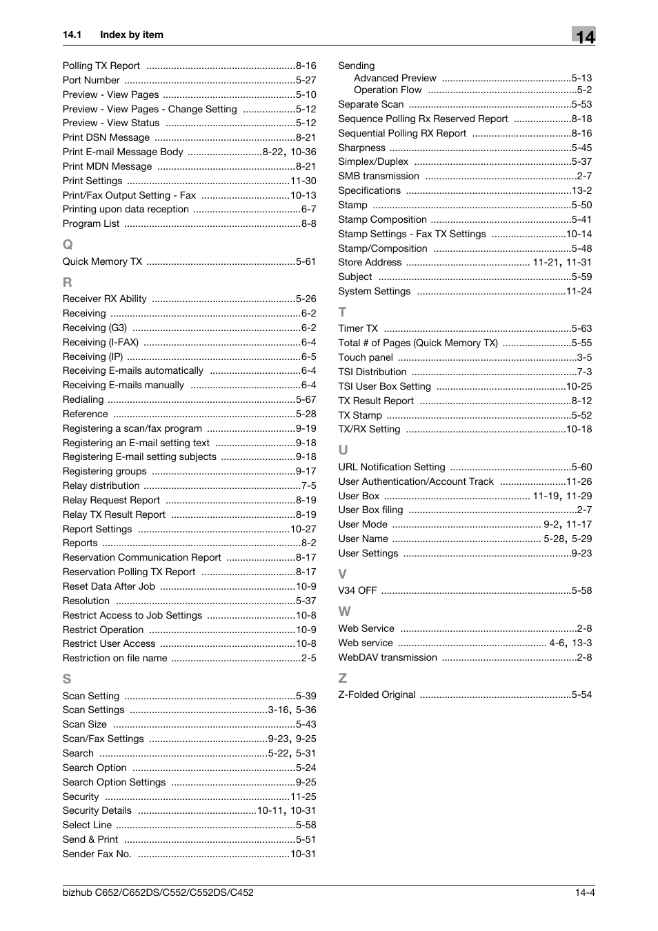 Q to z | Konica Minolta BIZHUB C652DS User Manual | Page 289 / 294