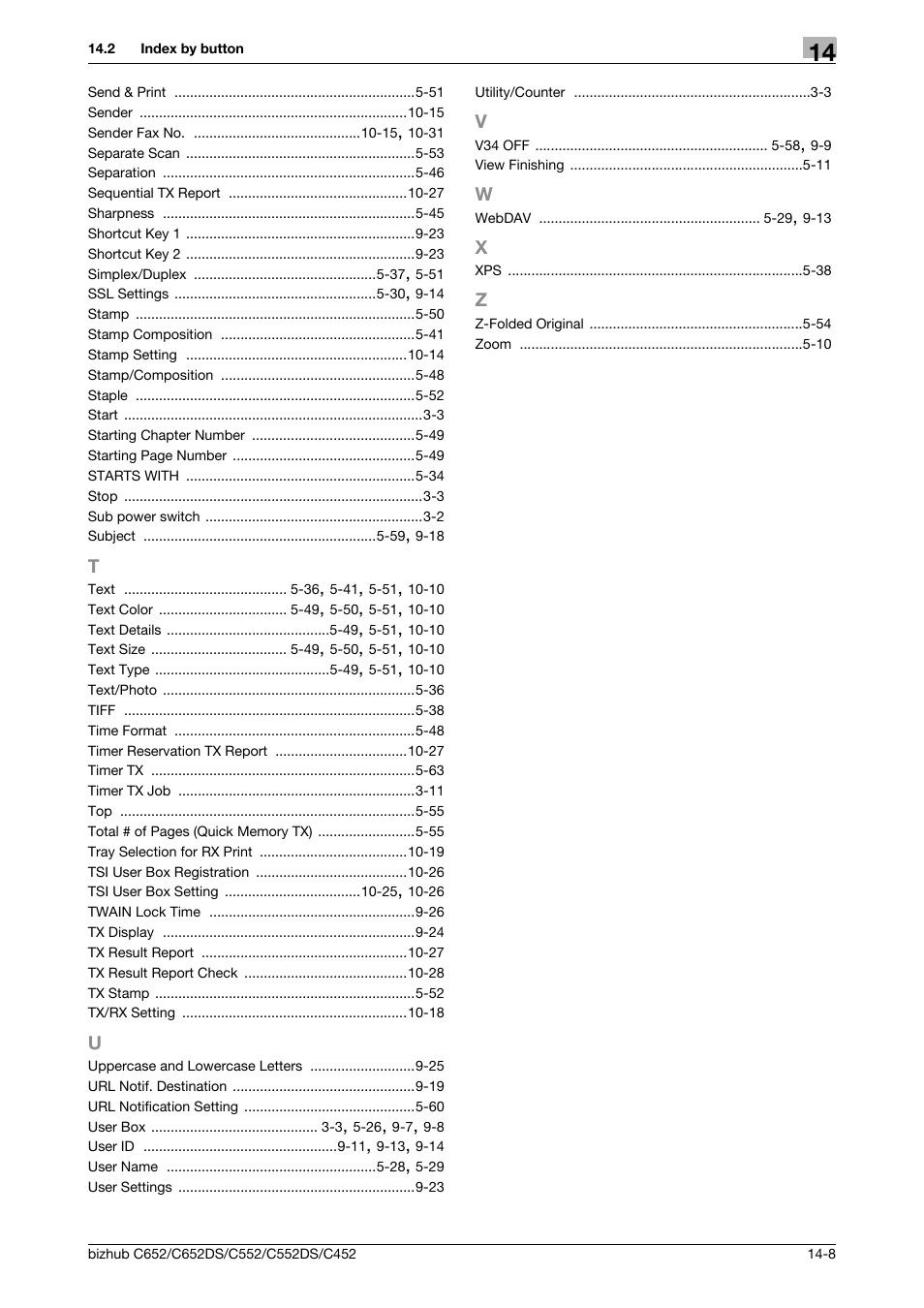 T to z | Konica Minolta BIZHUB C652DS User Manual | Page 293 / 294