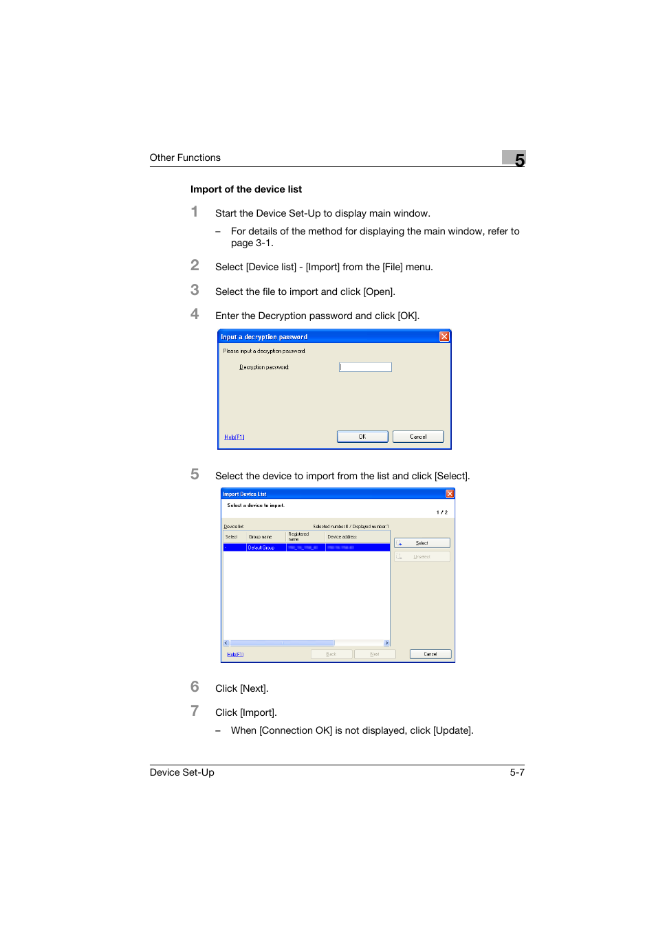 Import of the device list, Import of the device list -7 | Konica Minolta Biznub Series User Manual | Page 43 / 67