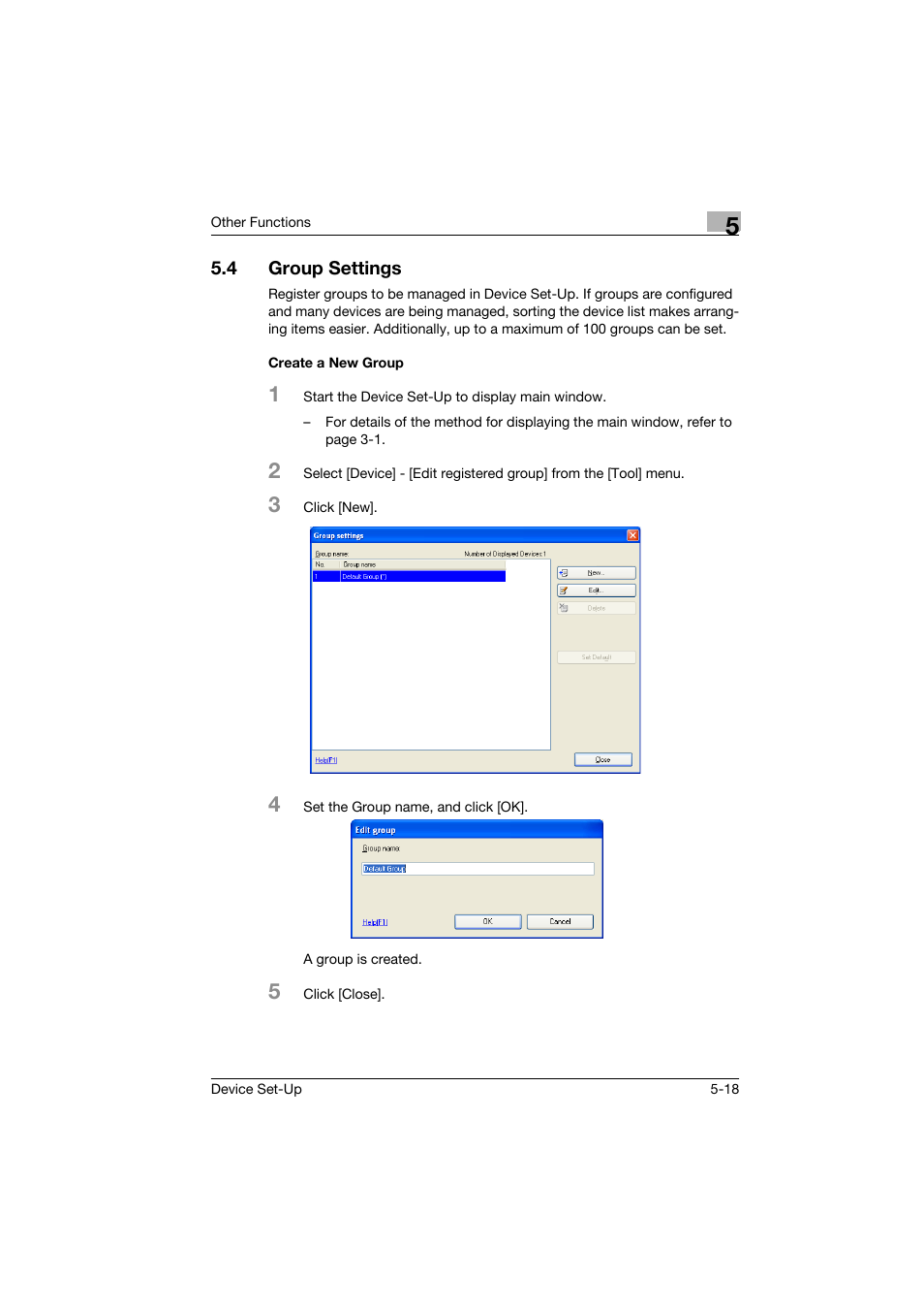 4 group settings, Create a new group, Group settings -18 | Create a new group -18 | Konica Minolta Biznub Series User Manual | Page 54 / 67