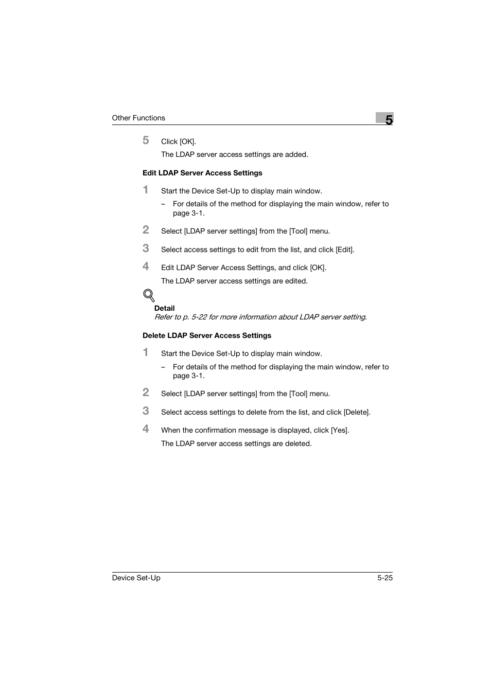 Edit ldap server access settings, Delete ldap server access settings | Konica Minolta Biznub Series User Manual | Page 61 / 67