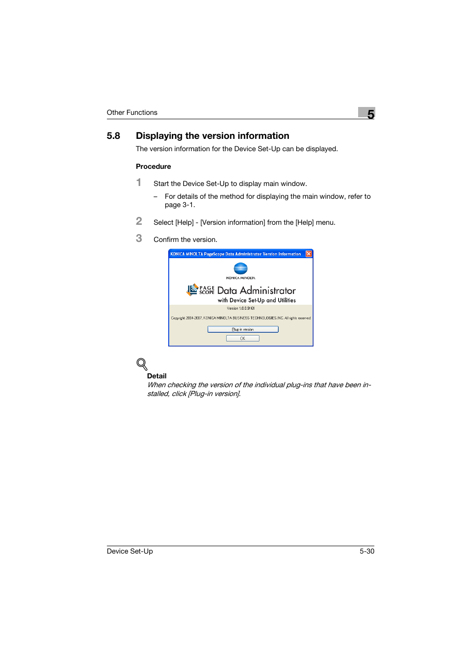 8 displaying the version information, Procedure, Displaying the version information -30 | Procedure -30 | Konica Minolta Biznub Series User Manual | Page 66 / 67