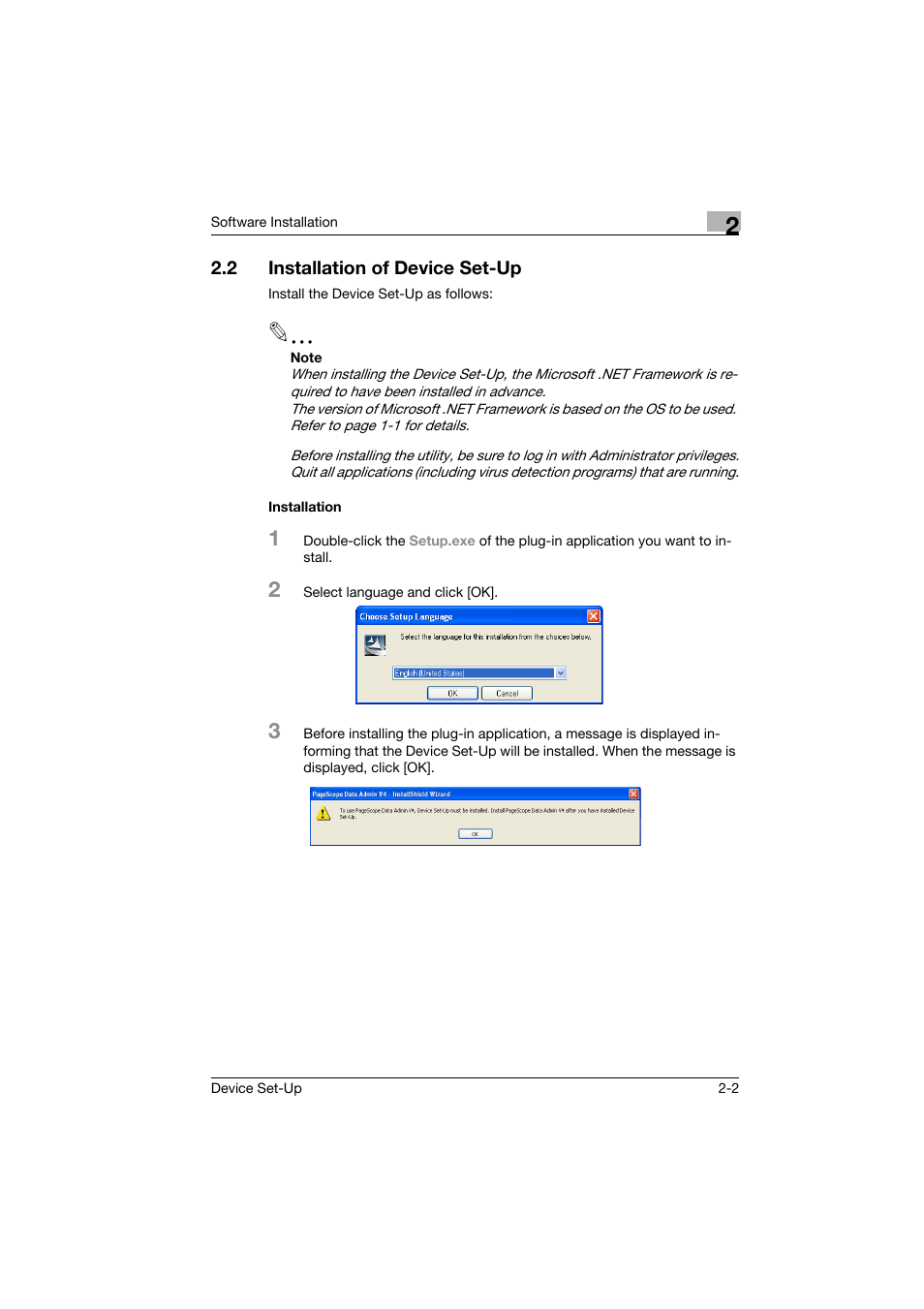 2 installation of device set-up, Installation, Installation of device set-up -2 | Installation -2 | Konica Minolta Biznub Series User Manual | Page 9 / 67