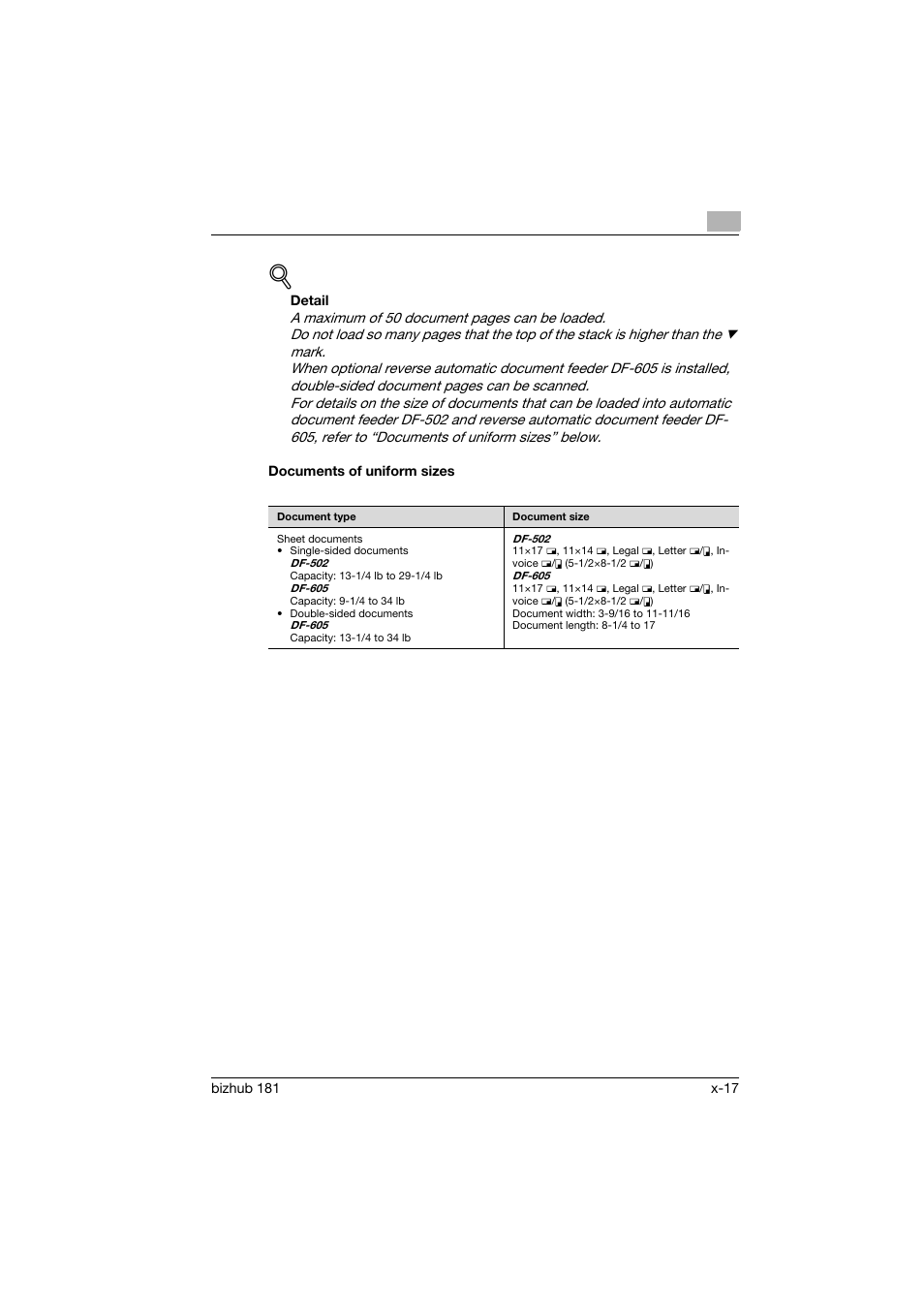 Documents of uniform sizes | Konica Minolta bizhub 181 User Manual | Page 18 / 144