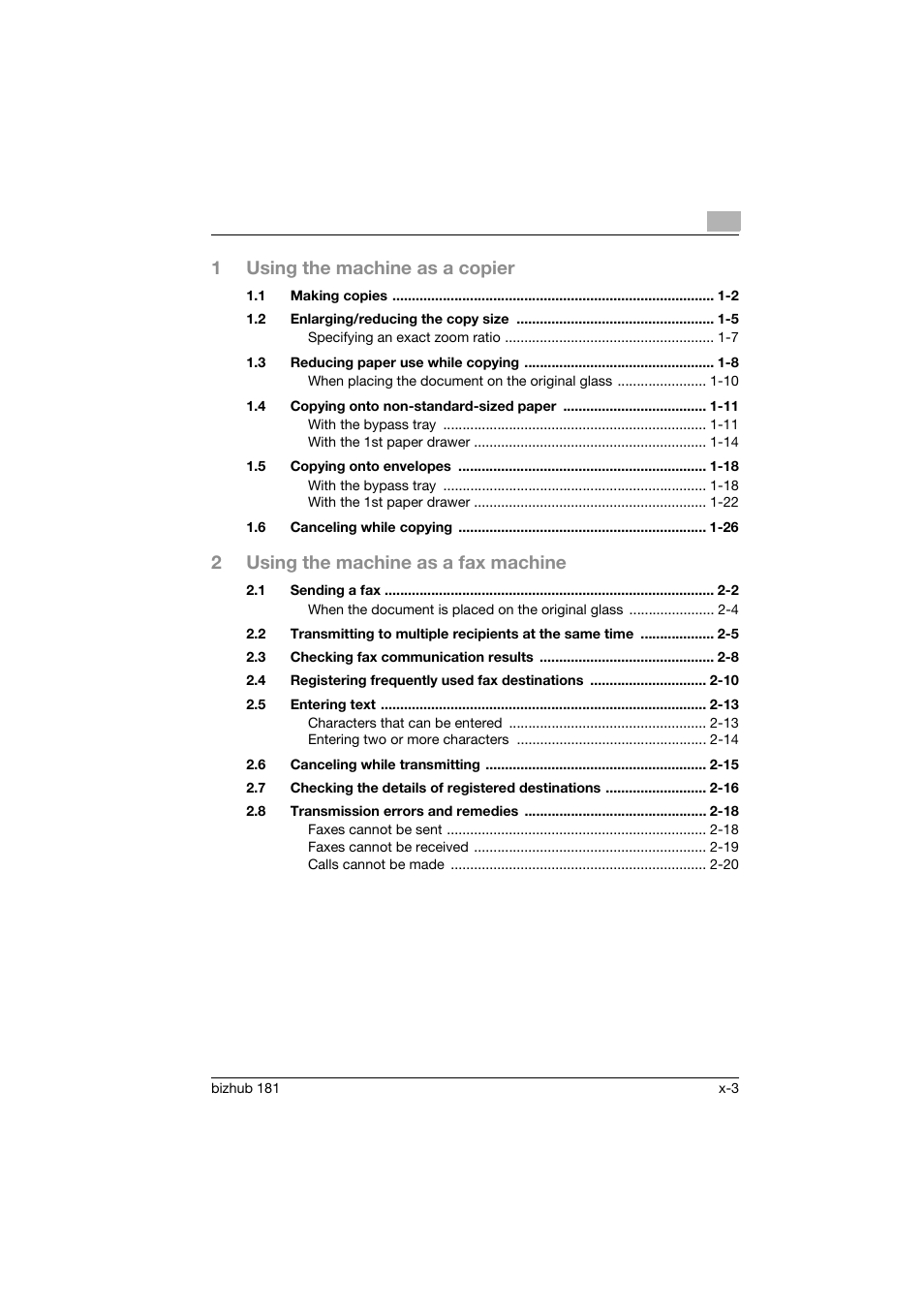 1using the machine as a copier, 2using the machine as a fax machine | Konica Minolta bizhub 181 User Manual | Page 4 / 144