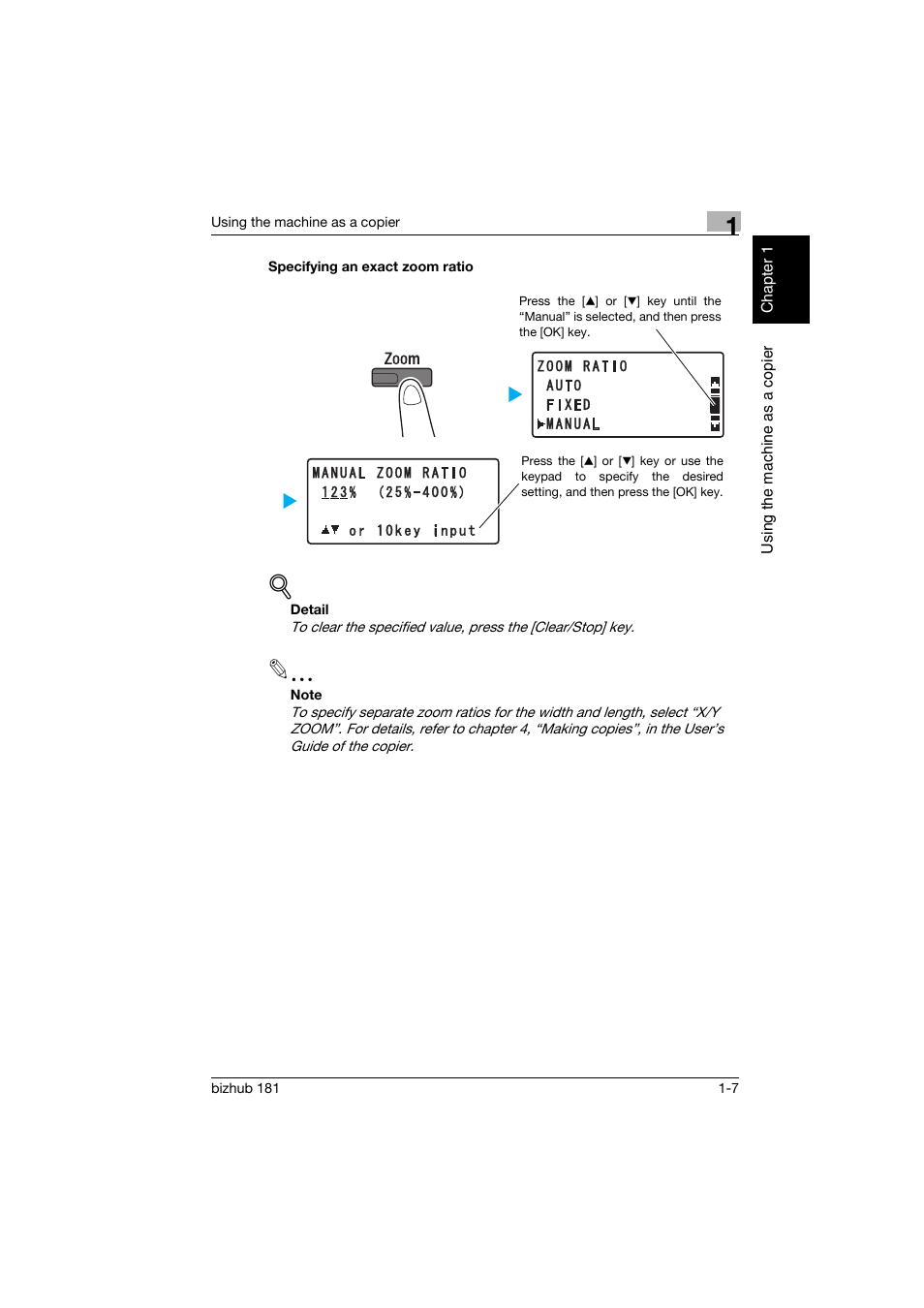 Specifying an exact zoom ratio, Specifying an exact zoom ratio -7 | Konica Minolta bizhub 181 User Manual | Page 46 / 144