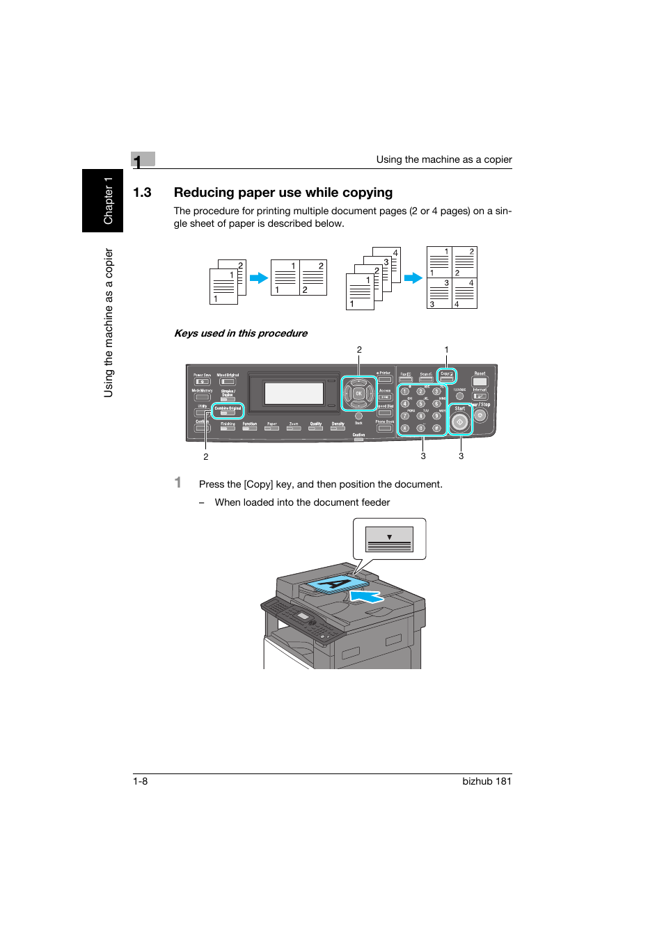 3 reducing paper use while copying, Reducing paper use while copying -8 | Konica Minolta bizhub 181 User Manual | Page 47 / 144