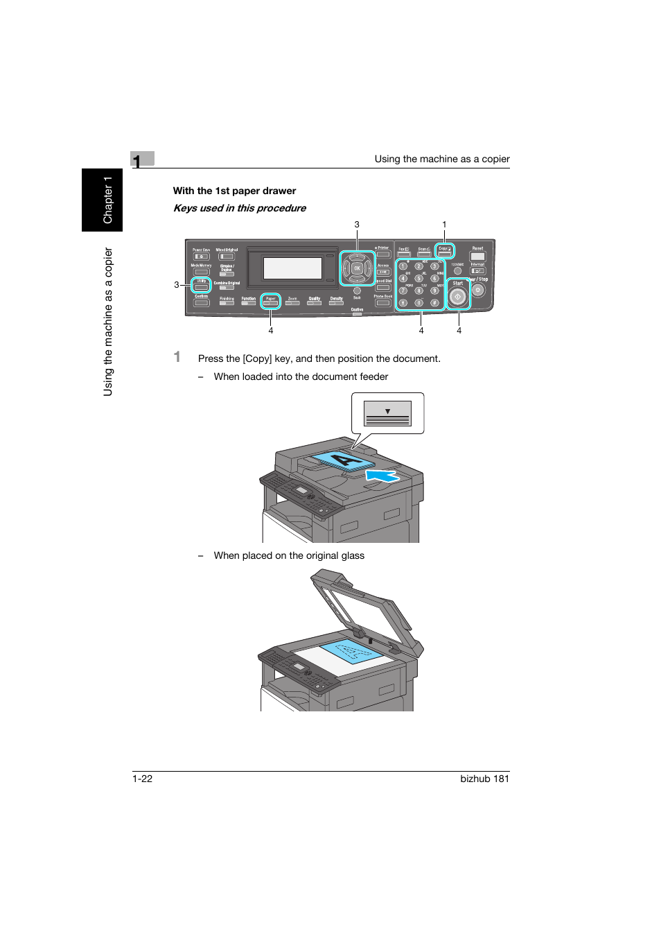 With the 1st paper drawer, With the 1st paper drawer -22 | Konica Minolta bizhub 181 User Manual | Page 61 / 144