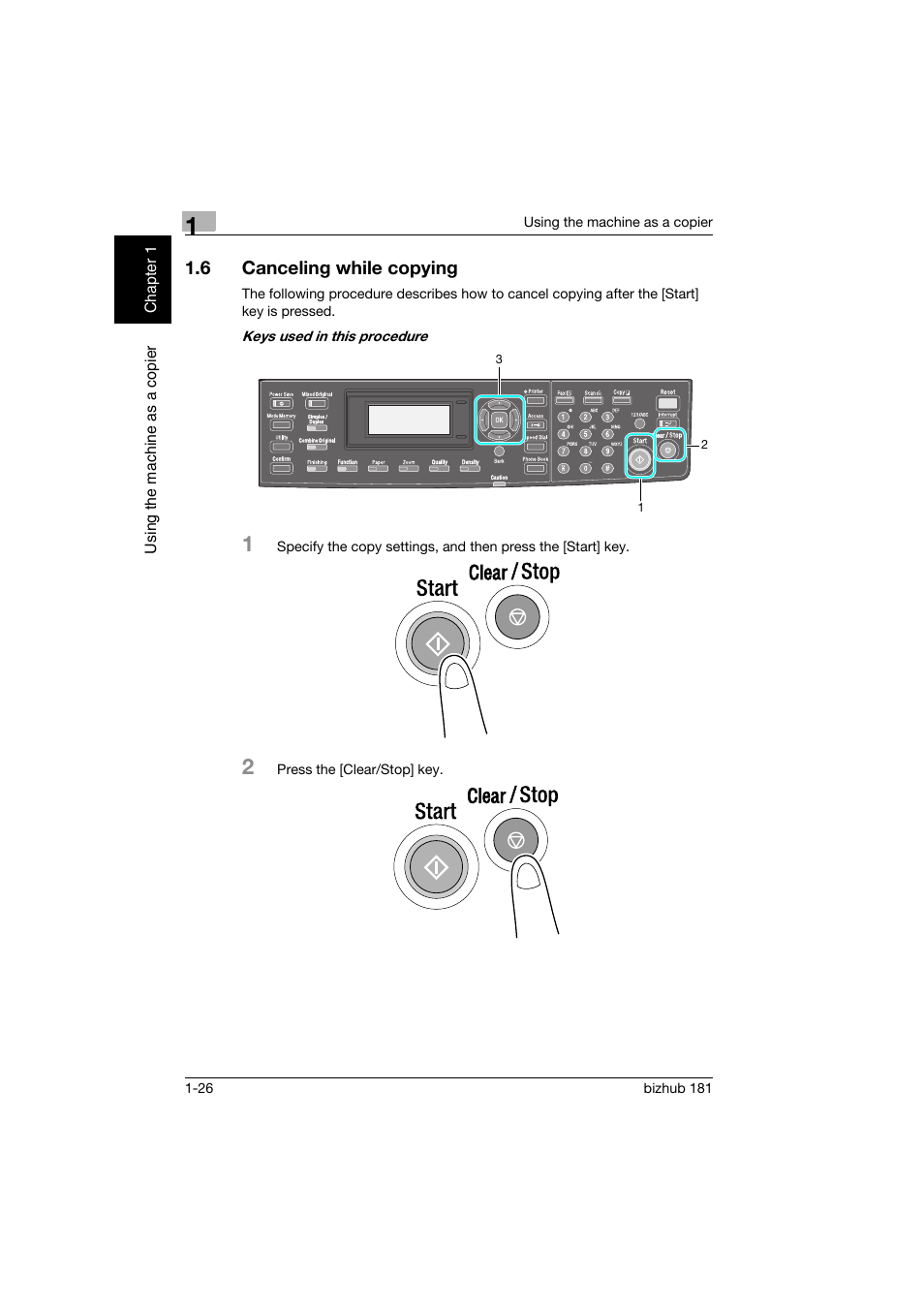 6 canceling while copying, Canceling while copying -26 | Konica Minolta bizhub 181 User Manual | Page 65 / 144