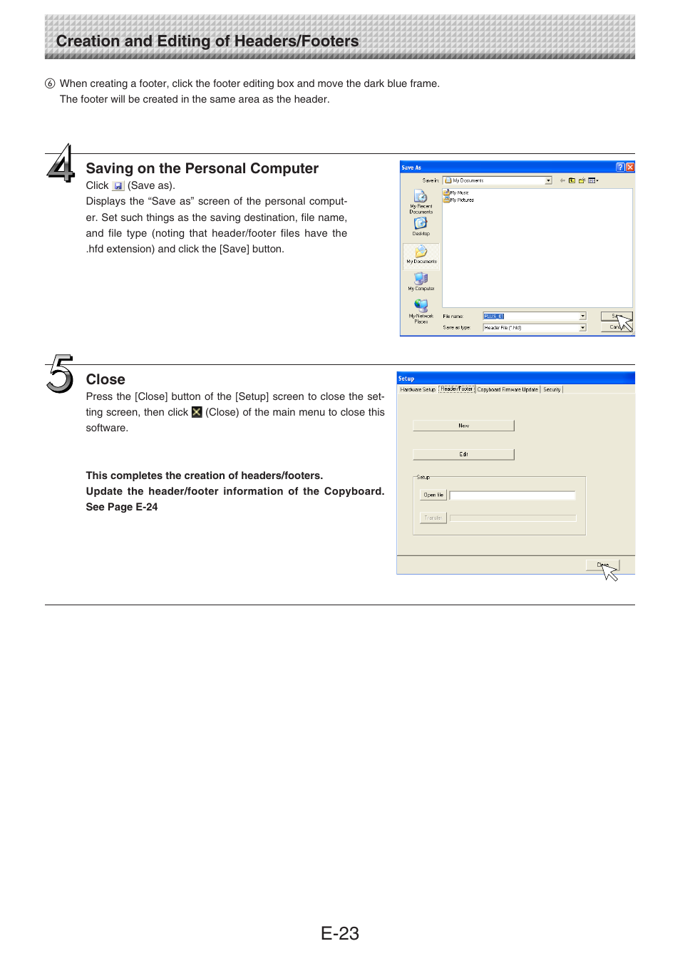 E-23, Creation and editing of headers/footers | Konica Minolta magicolor plus User Manual | Page 23 / 28