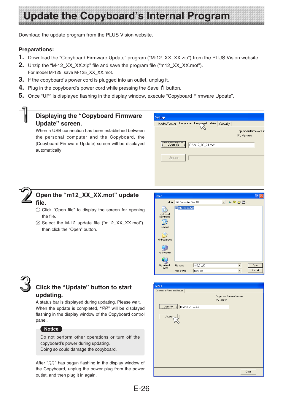 Update the copyboard’s internal program, E-26 | Konica Minolta magicolor plus User Manual | Page 26 / 28