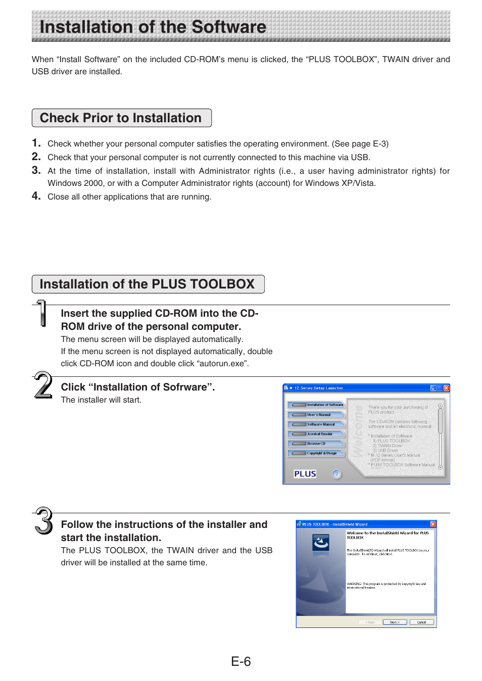 Installation of the software, Check prior to installation, Installation of the plus toolbox | Konica Minolta magicolor plus User Manual | Page 6 / 28