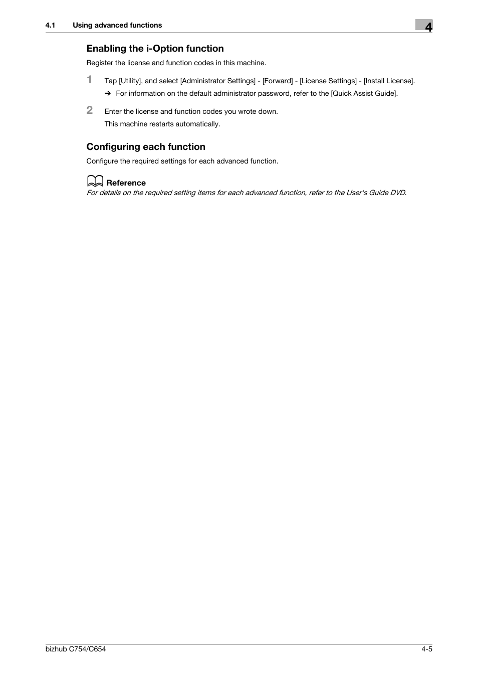 Enabling the i-option function, Configuring each function | Konica Minolta bizhub C654 User Manual | Page 125 / 130