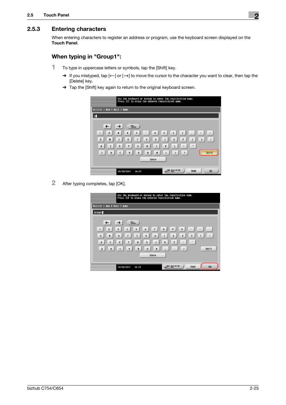 3 entering characters, When typing in "group1 | Konica Minolta bizhub C654 User Manual | Page 49 / 130
