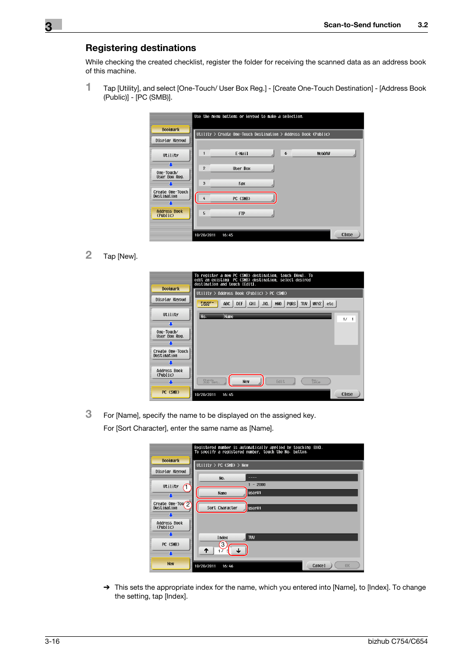 Registering destinations, Registering destinations -16 | Konica Minolta bizhub C654 User Manual | Page 72 / 130
