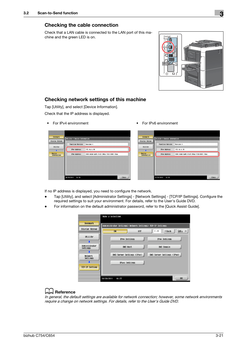 Checking the cable connection, Checking network settings of this machine | Konica Minolta bizhub C654 User Manual | Page 77 / 130