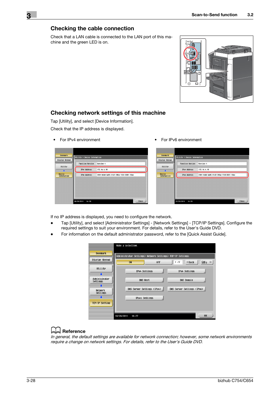 Checking the cable connection, Checking network settings of this machine | Konica Minolta bizhub C654 User Manual | Page 84 / 130