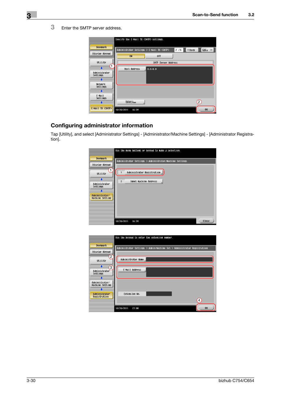 Configuring administrator information, Configuring administrator information -30 | Konica Minolta bizhub C654 User Manual | Page 86 / 130