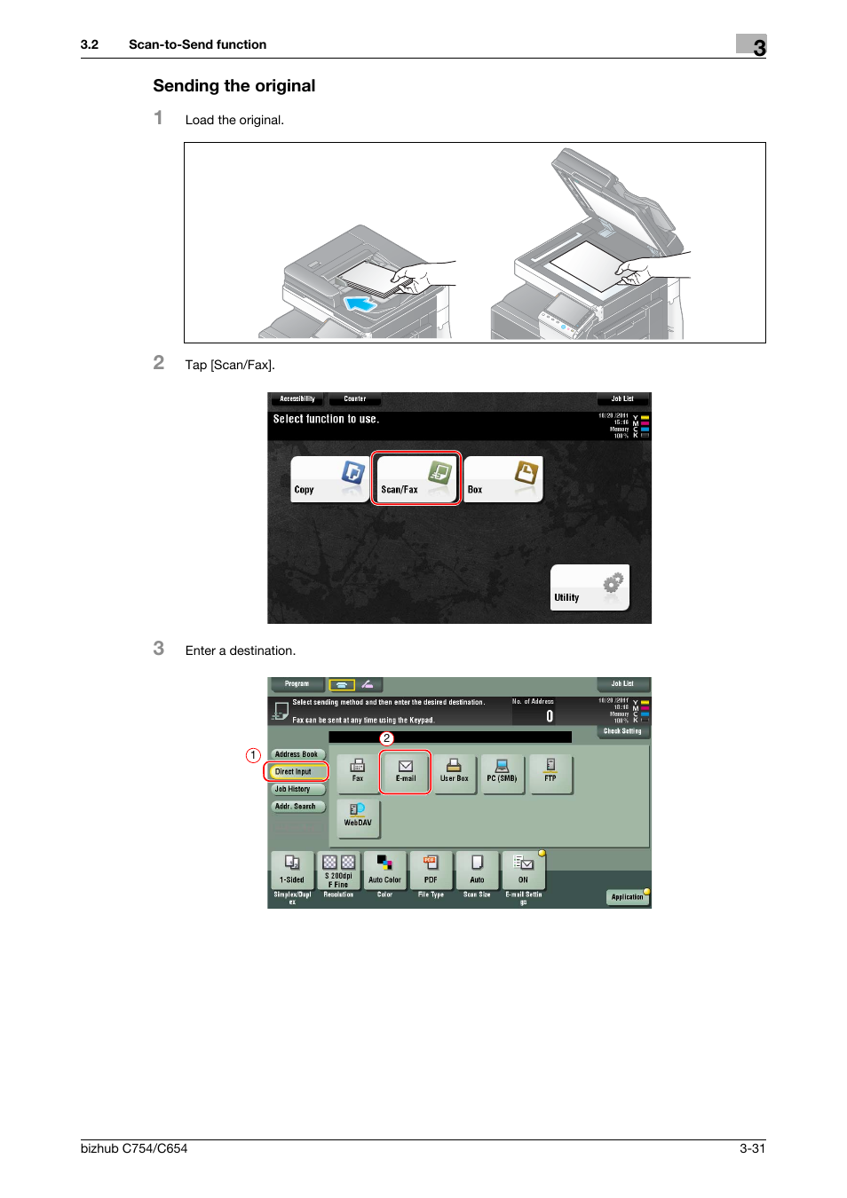 Sending the original, Sending the original -31 | Konica Minolta bizhub C654 User Manual | Page 87 / 130