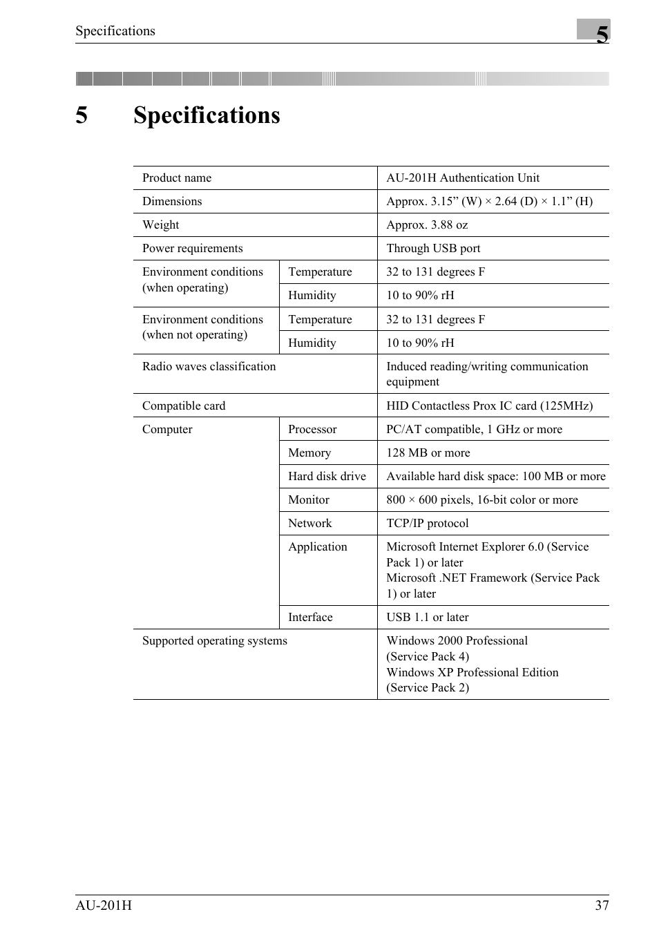 5 specifications, 5specifications | Konica Minolta bizhub 652 User Manual | Page 37 / 38