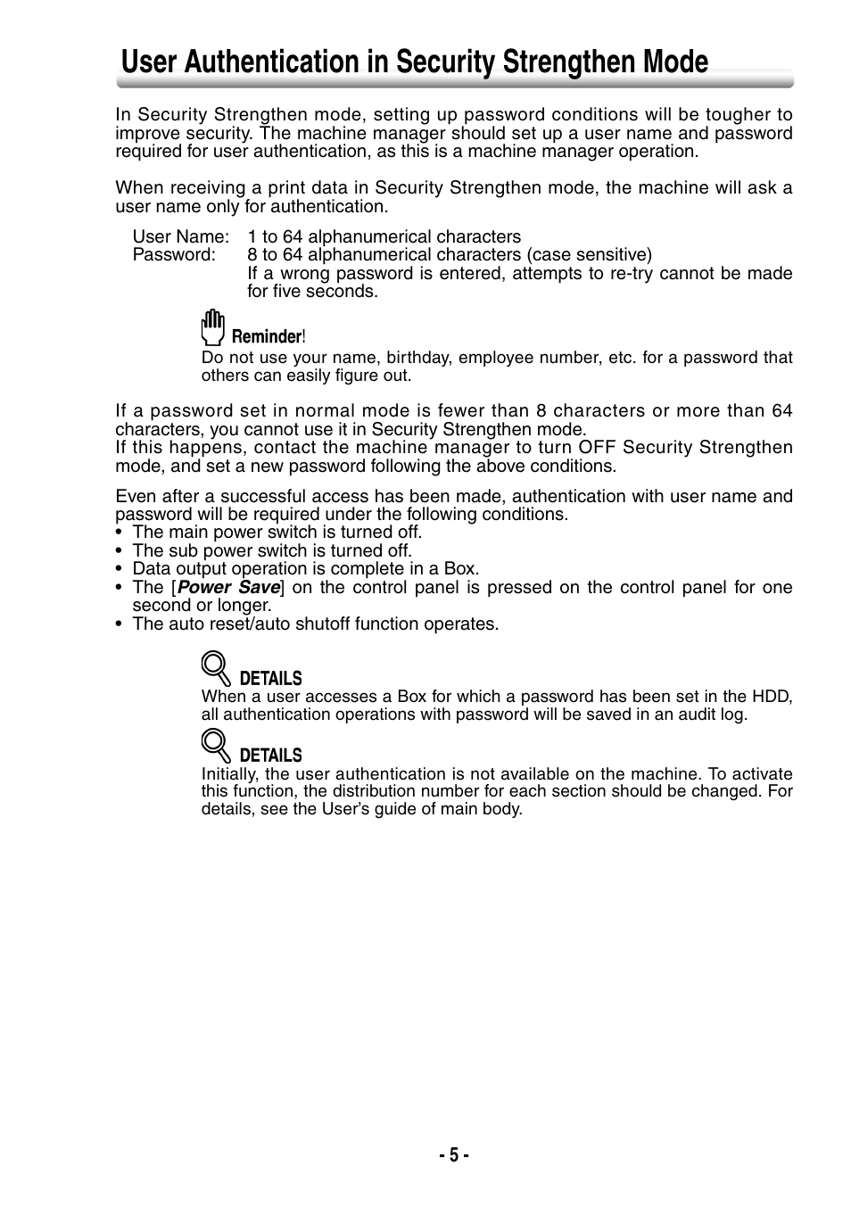 User authentication in security strengthen mode | Konica Minolta bizhub PRO 1050eP User Manual | Page 13 / 48