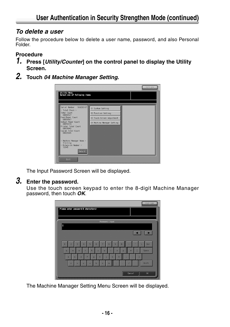 To delete a user | Konica Minolta bizhub PRO 1050eP User Manual | Page 24 / 48